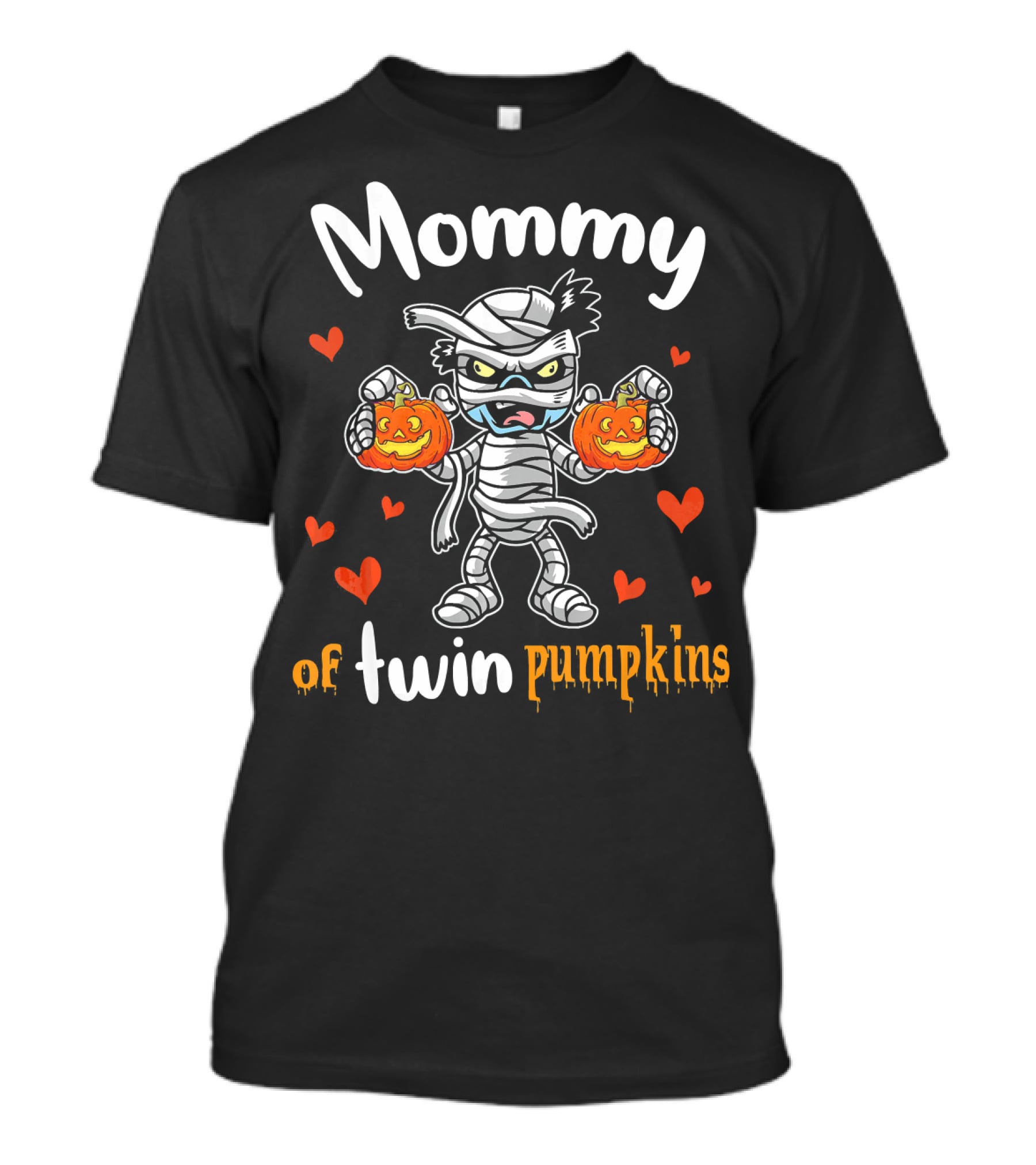 Mommy Of Twin Pumpkins Hearts Mummy T-Shirt