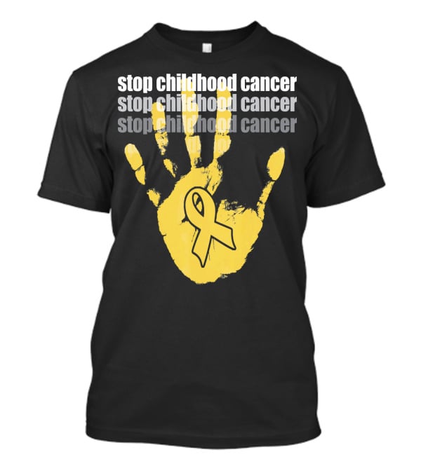 Stop Childhood Cancer Yellow Handprint Ribbon Awareness T-Shirt