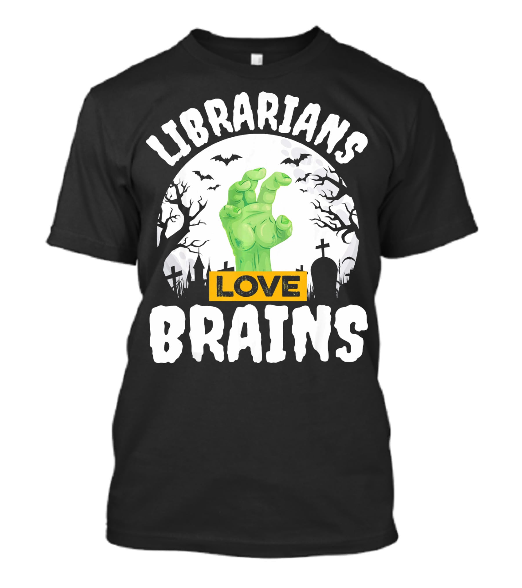 Librarians Love Brains Halloween Zombie Graveyard Scene T-Shirt
