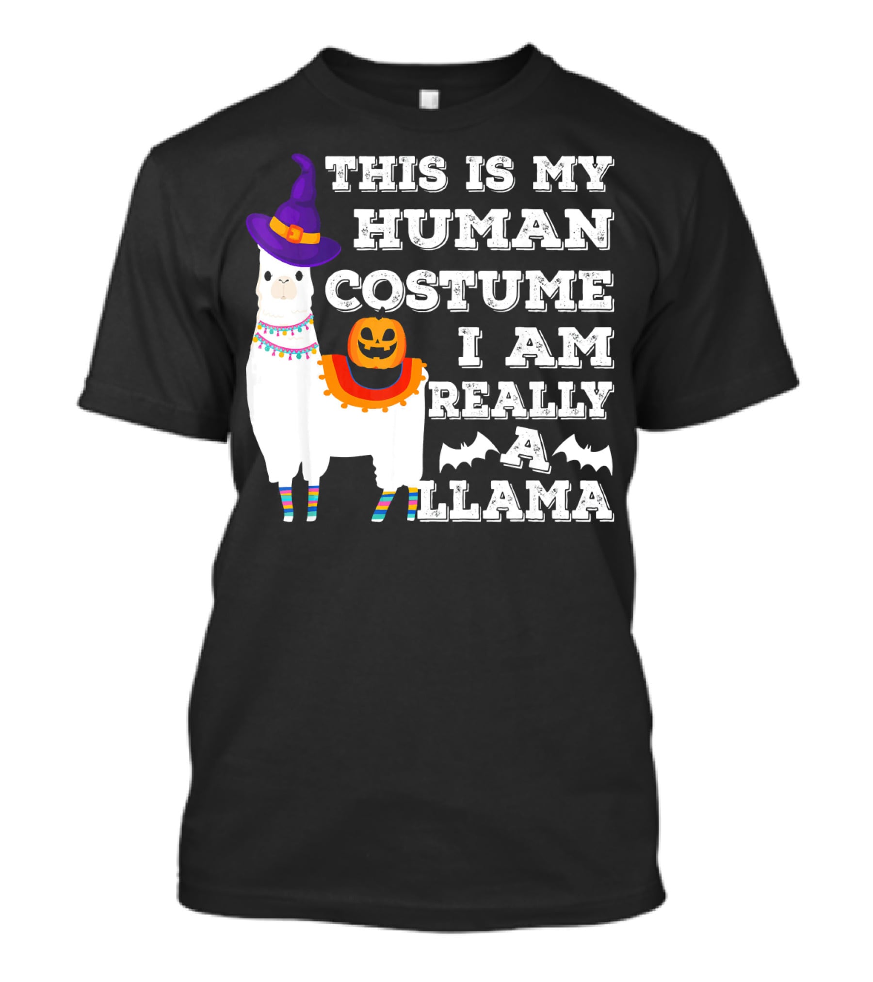THIS IS MY HUMAN COSTUME I AM REALLY A LLAMA HALLOWEEN WITCH HAT PUMPKIN BAT T-Shirt