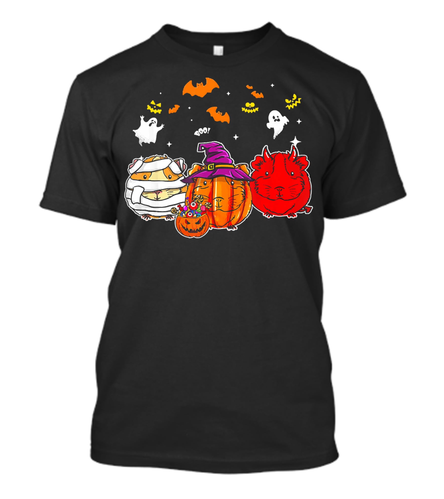 Guinea Pigs Happy Halloween Cute Mummy Witch Devil Pumpkin Ghosts Bats T-Shirt