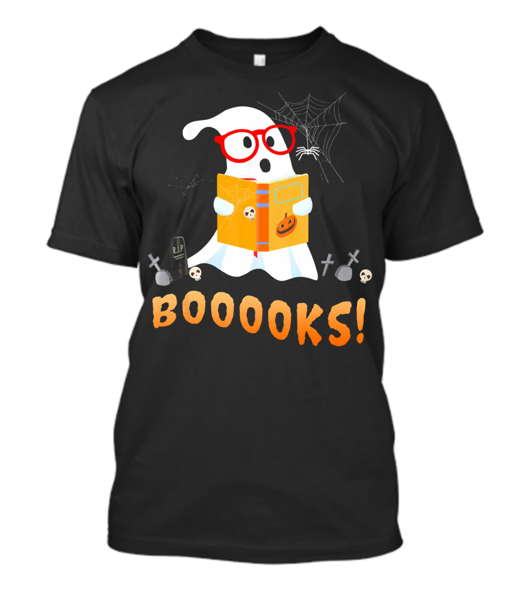 BOOOOKS Funny Teacher Halloween Ghost Reads With Spider Webs T-Shirt