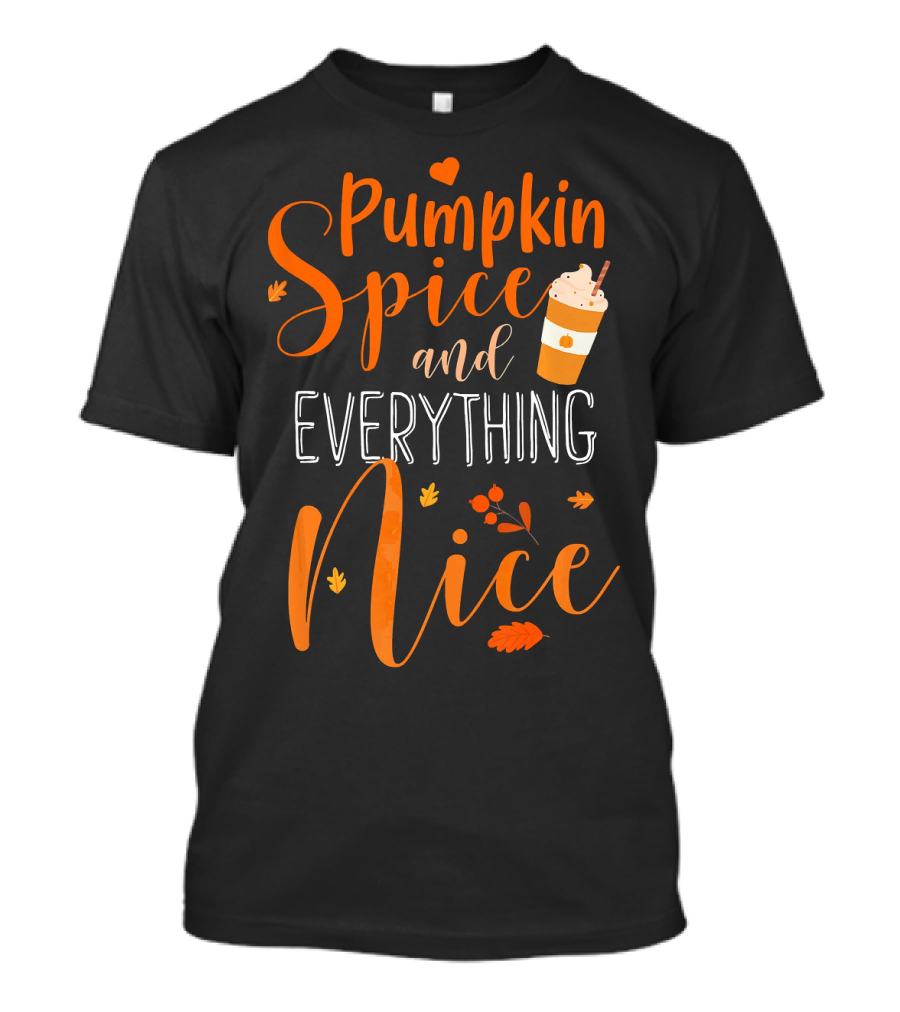 Pumpkin Spice And Everything Nice Coffee Fall Leaves Hearts T-Shirt