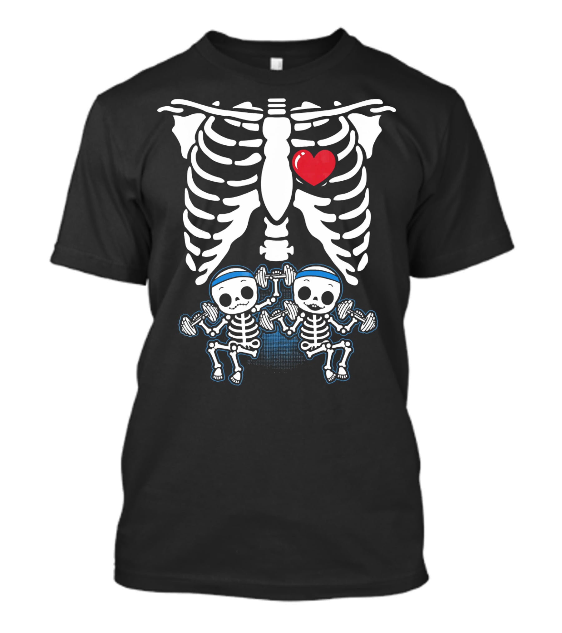 Funny Pregnant Mom Twins Babies Skeleton Rib Cage Heart T-Shirt
