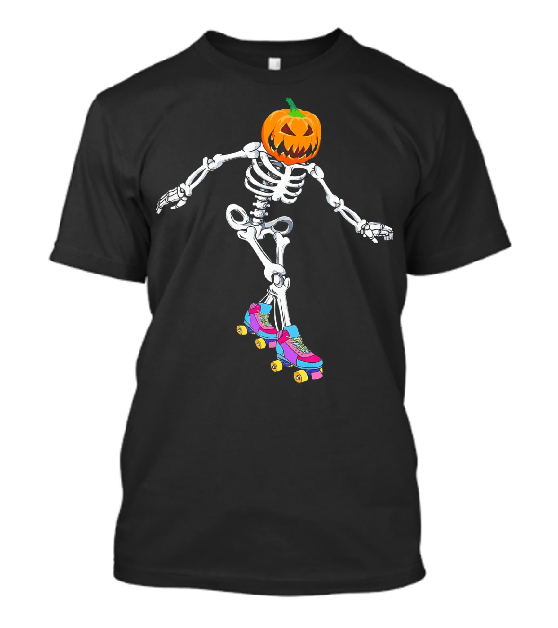 Halloween Skeleton Pumpkin Head Roller Skater T-Shirt