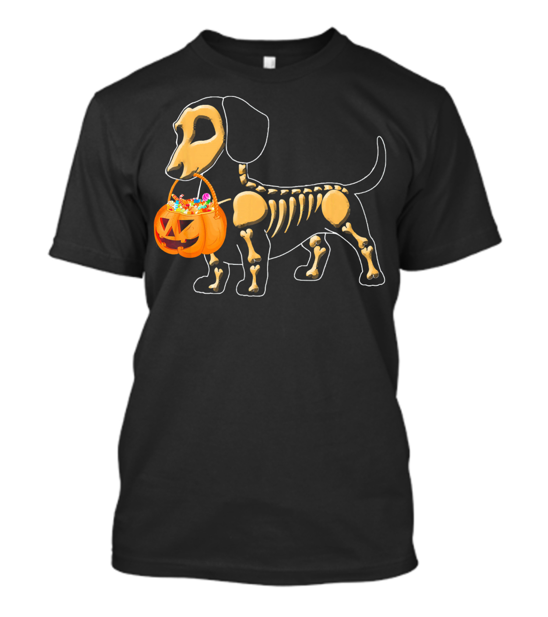 Happy Halloween Funny Dachshund Pumpkin Dog Skeleton Candy T-Shirt