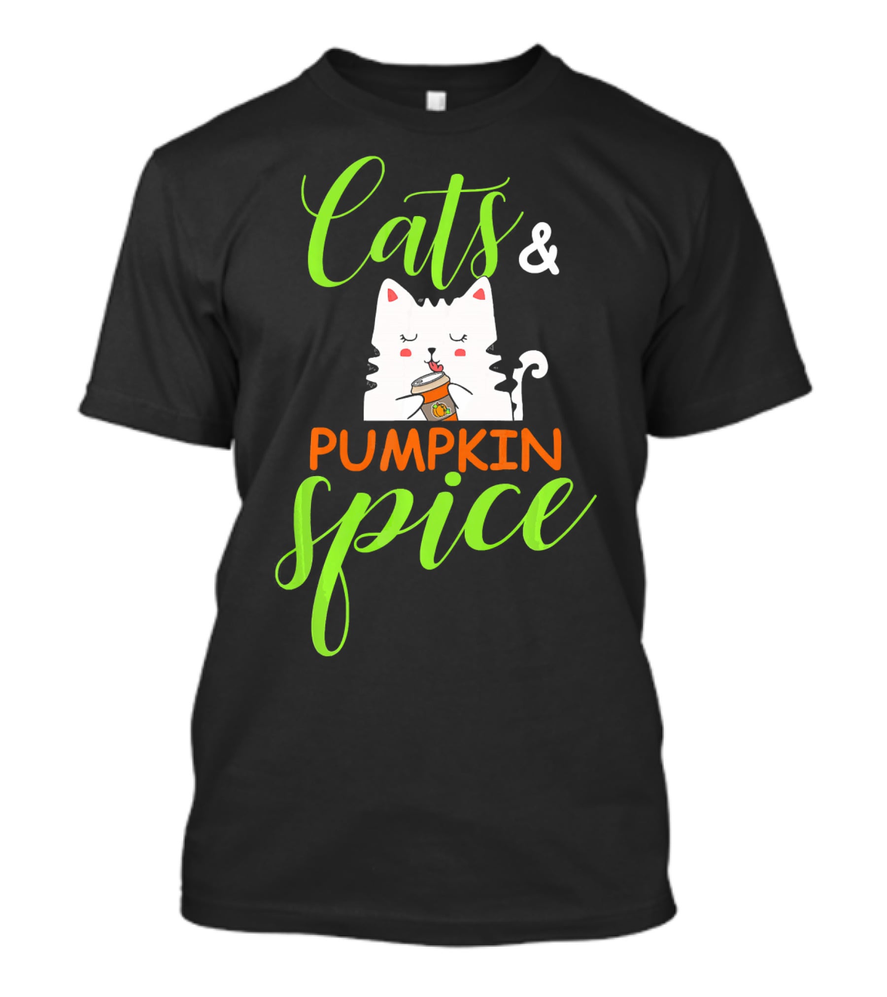Cats And Pumpkin Spice Fall Autumn Cozy Cat With Coffee Cup T-Shirt