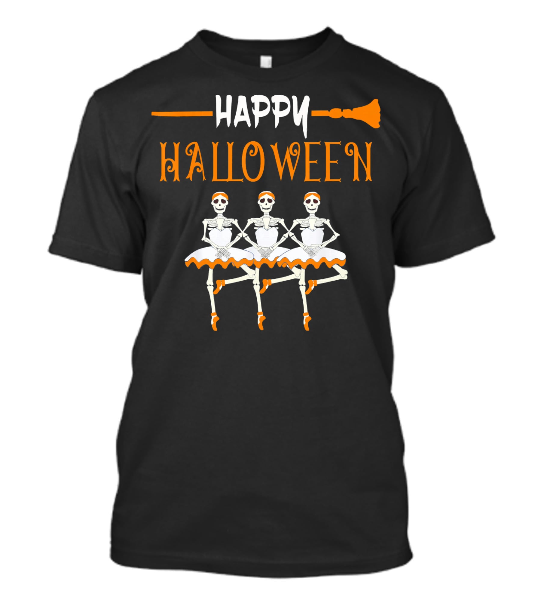 Happy Halloween Skeleton Ballerina Trio With Broomstick T-Shirt