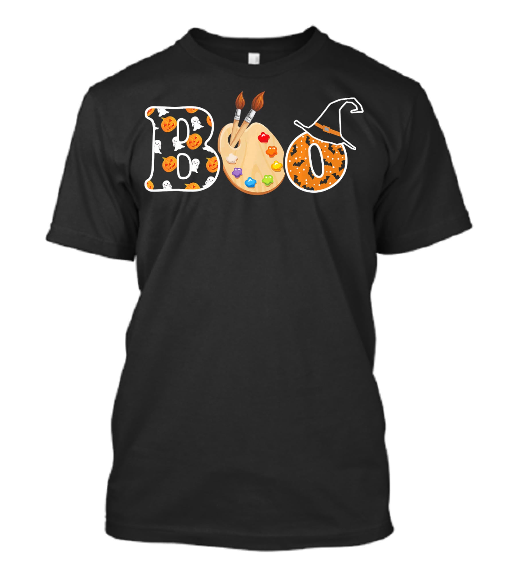 Boo Artist Palette Halloween Witch Hat Pumpkin Ghost T-Shirt