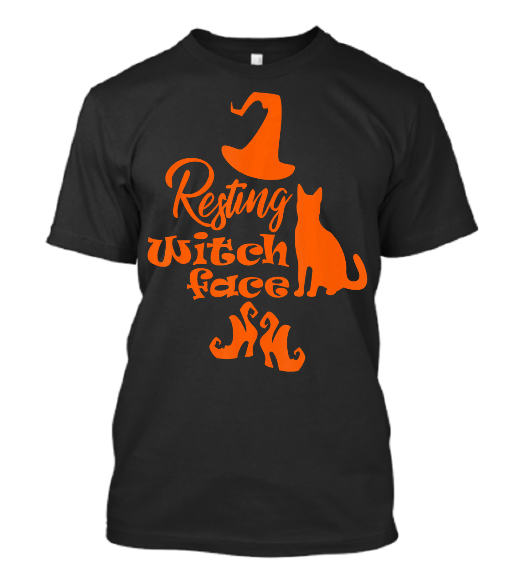 Resting Witch Face Halloween Cat Witch Hat Shoes T-Shirt