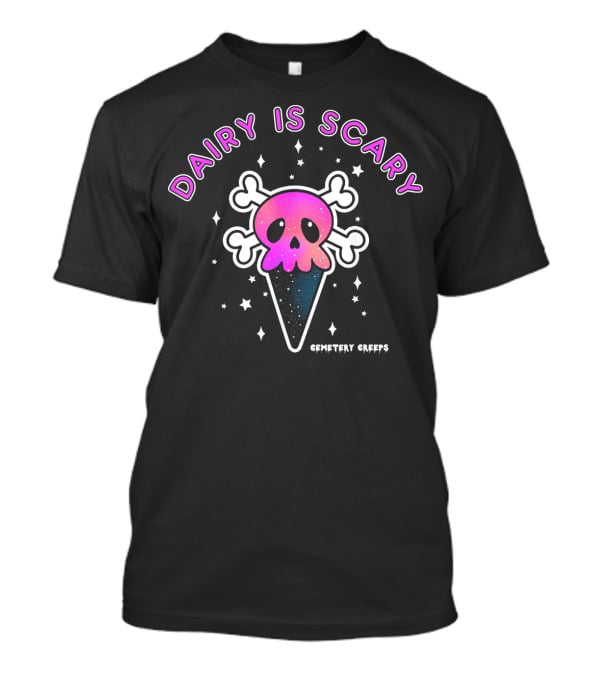 Dairy Is Scary Vegan Halloween Horror Cemetery Creeps Skullicone T-Shirt
