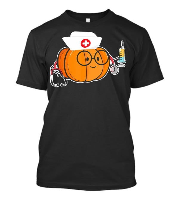 Nurse Halloween Pumpkin With Stethoscope And Syringe Smiling Face T-Shirt