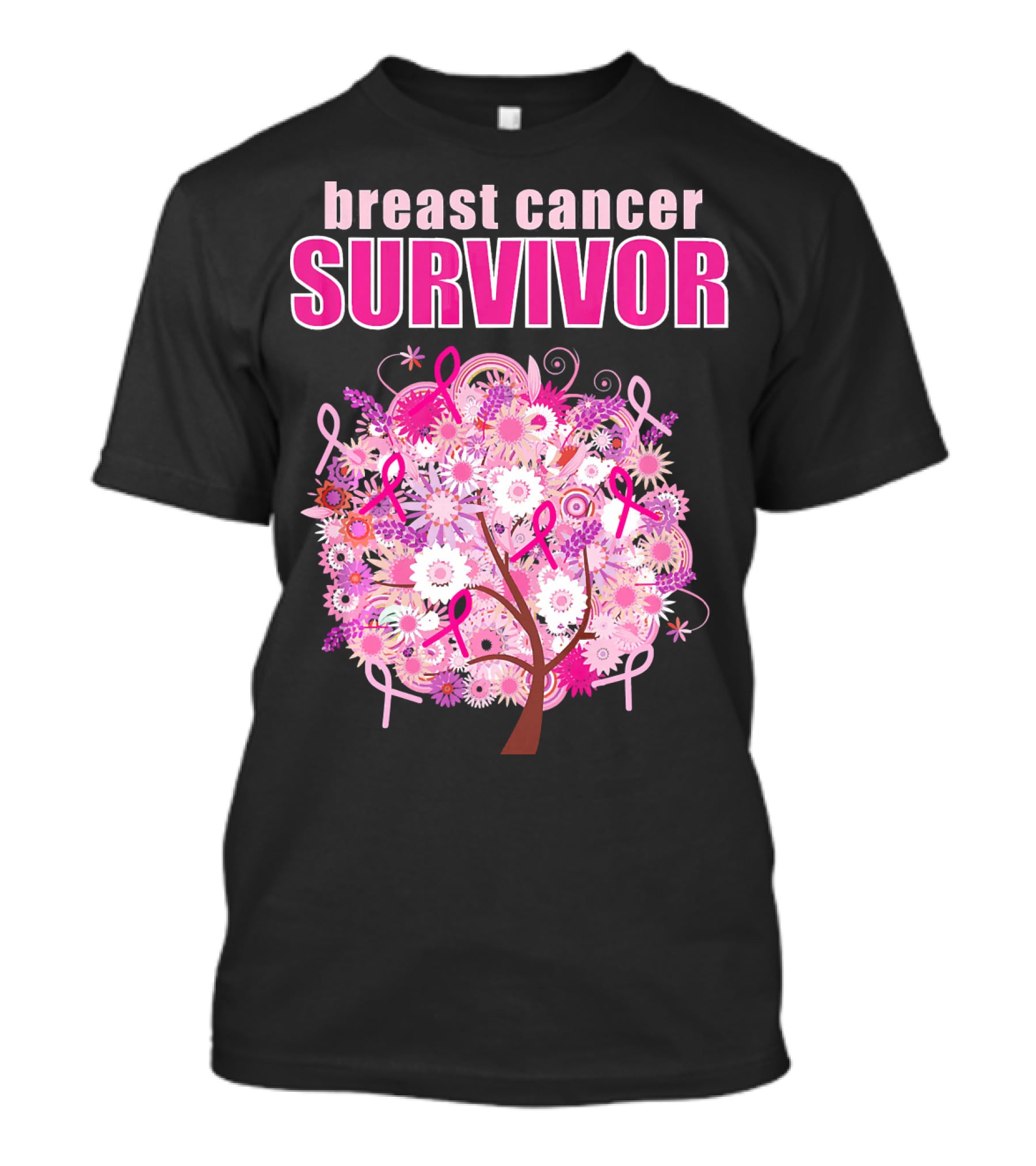 Breast Cancer Survivor Floral Pink Ribbon Tree T-Shirt