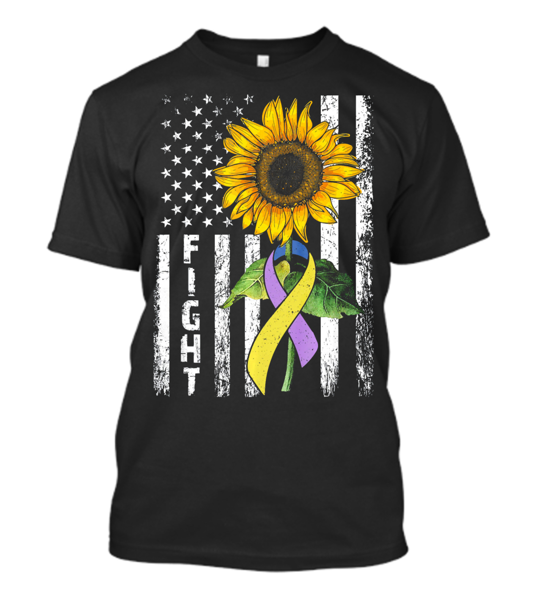 USA Flag Sunflower Fight Ribbon Bladder Cancer T-Shirt