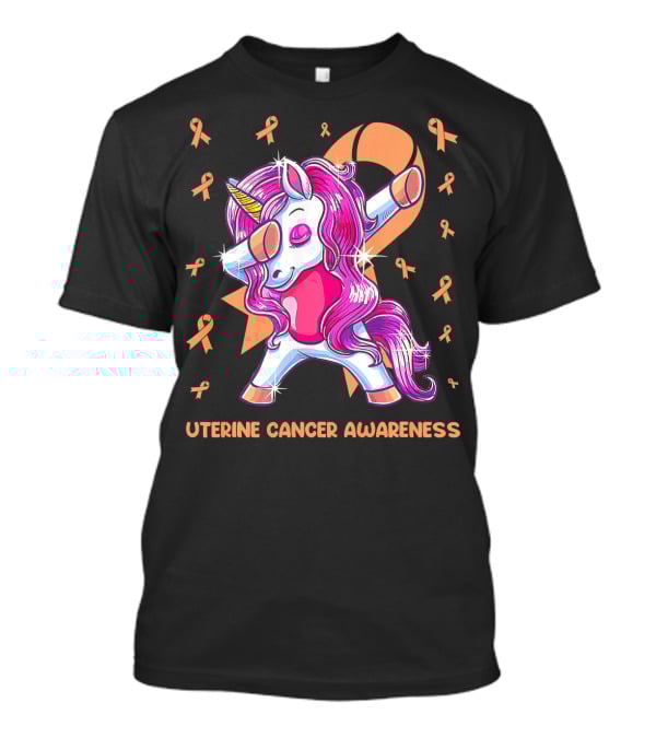 Dabbing Unicorn With Pink Ribbon For Uterine Cancer Awareness T-Shirt