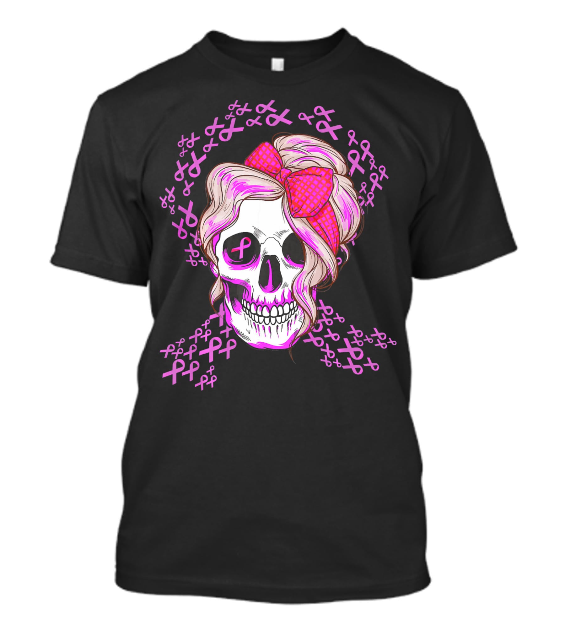 Sugar Skull Pink Ribbon Breast Cancer Awareness T-Shirt