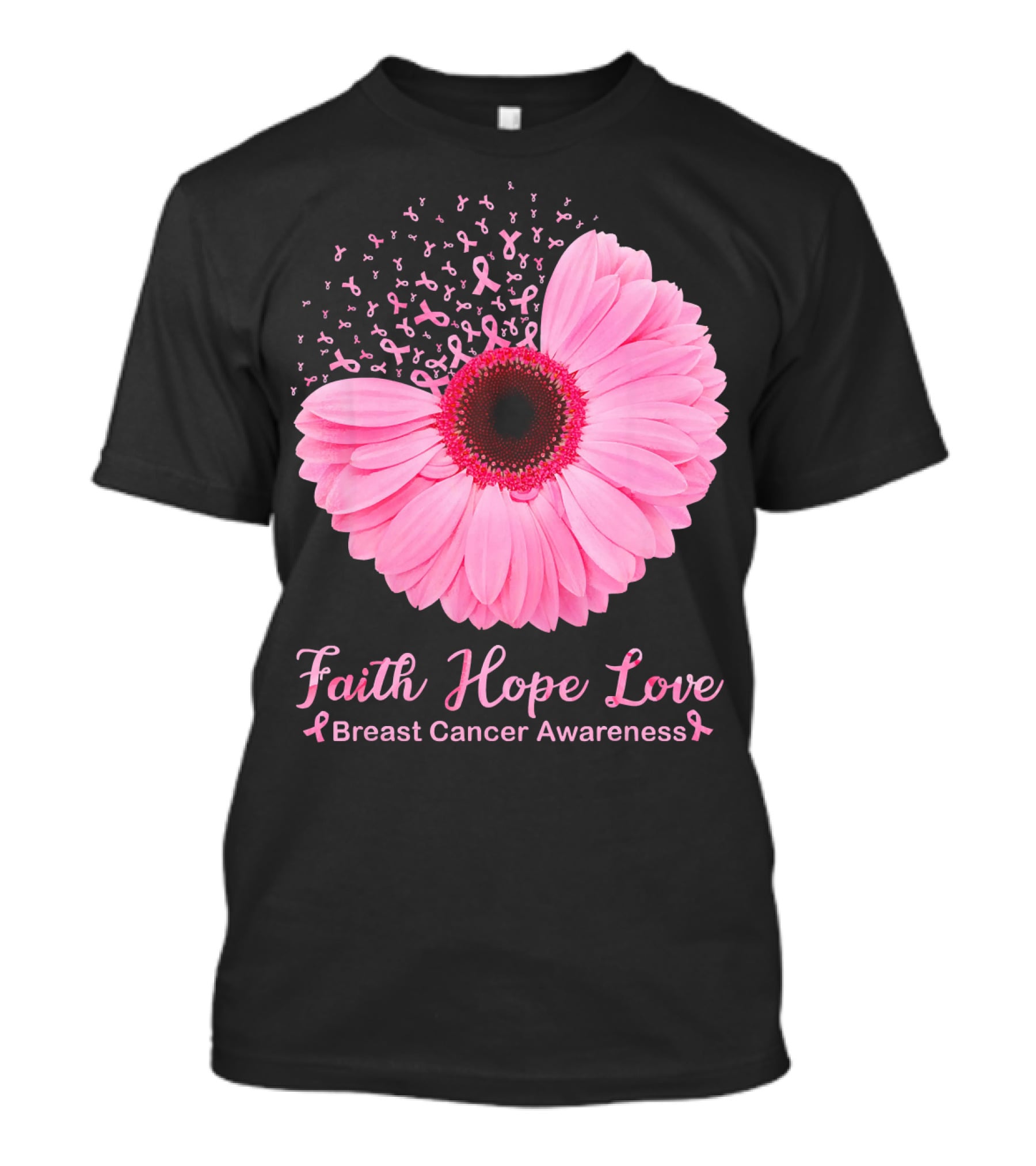 Faith Hope Love Breast Cancer Awareness Pink Ribbon Blossoms T-Shirt
