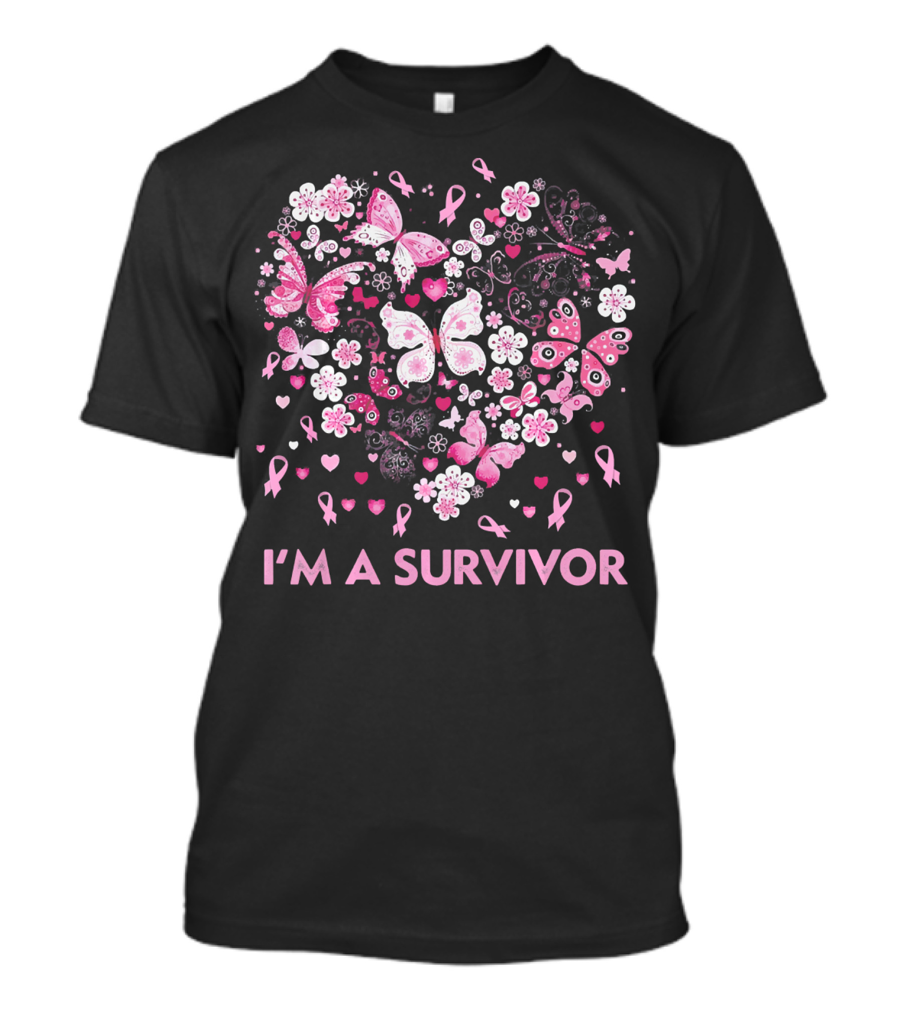 I'm A Survivor Heart Pink Ribbon Butterfly Flowers T-Shirt