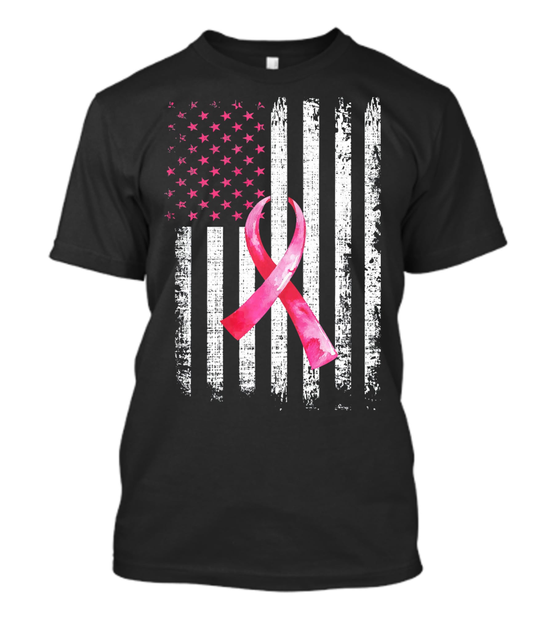 Breast Cancer Awareness Pink Ribbon American Flag Fight T-Shirt