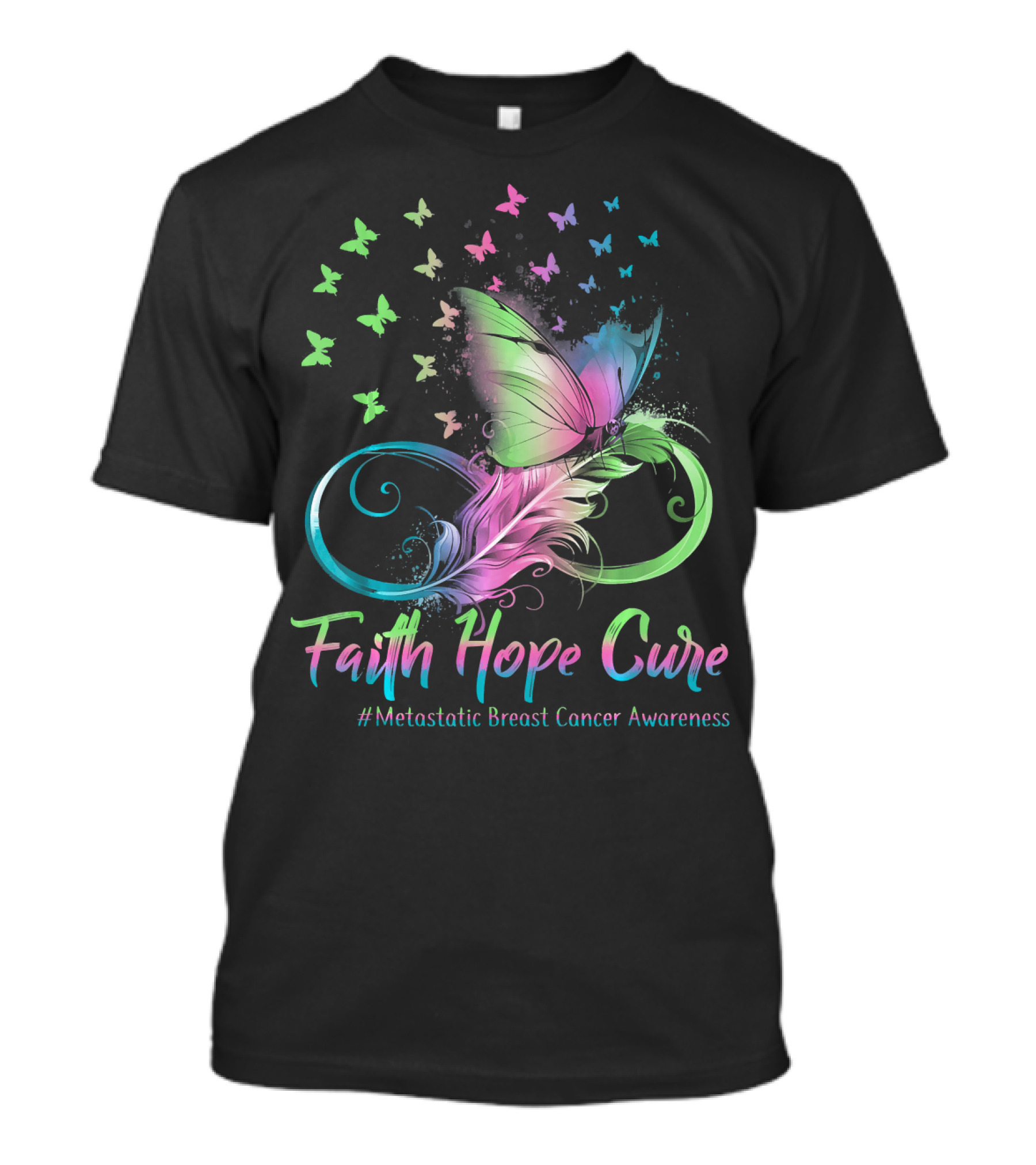 Faith Hope Cure Metastatic Breast Cancer Awareness Butterfly T-Shirt