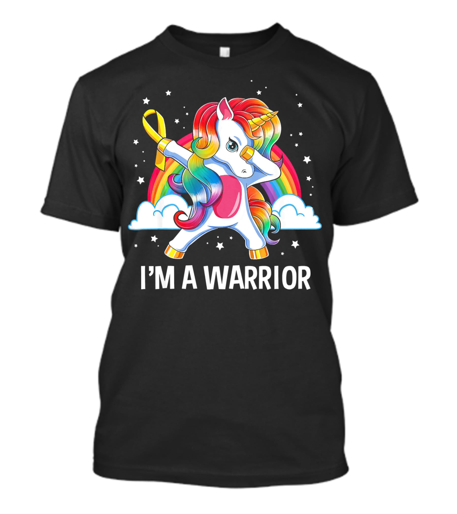 Unicorn I'm A Warrior Childhood Cancer Awareness Rainbow T-Shirt