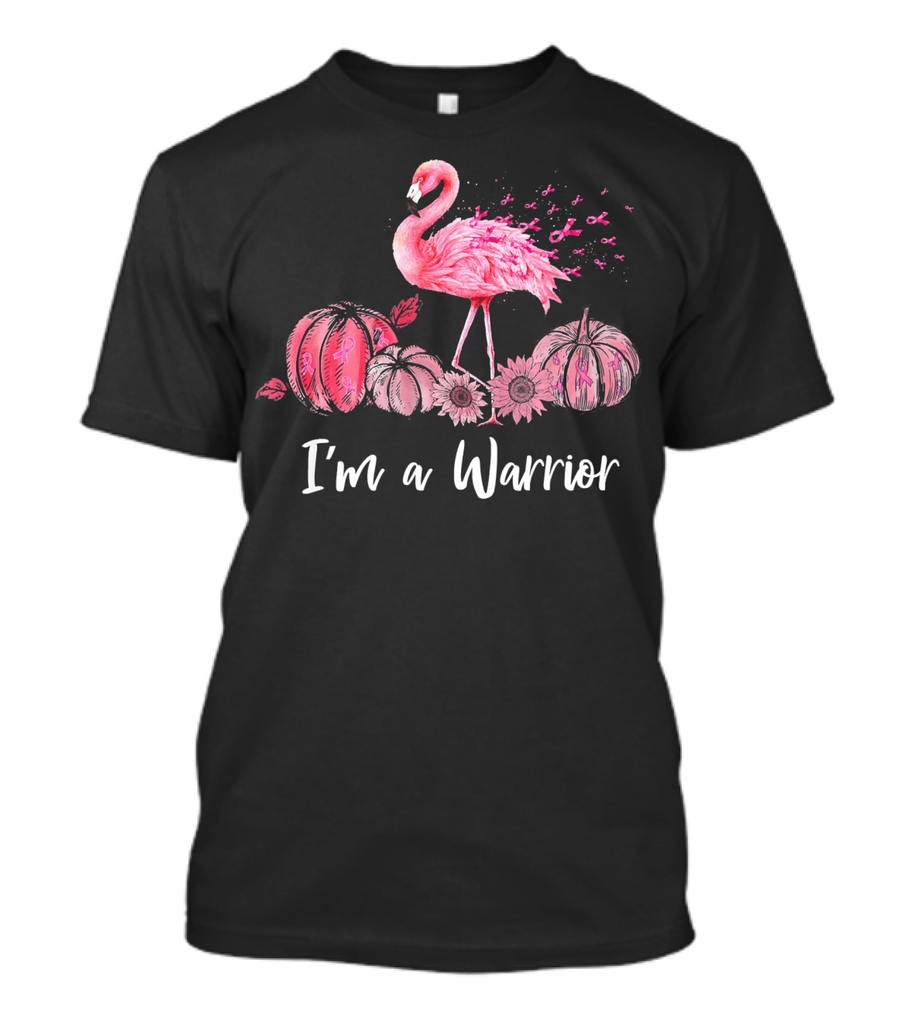 I'm A Warrior Flamingo With Pink Ribbon Pumpkins T-Shirt