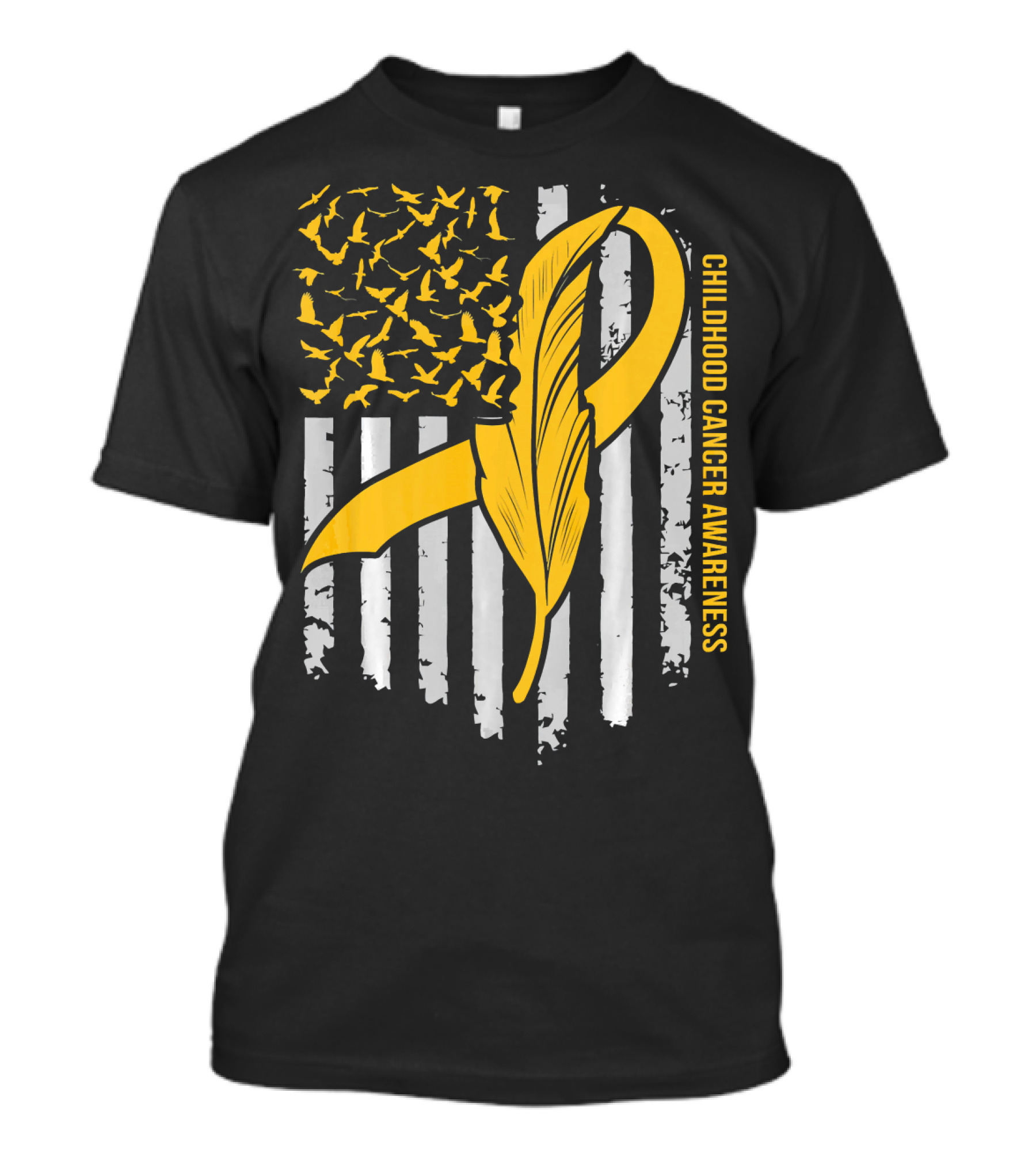 Childhood Cancer Awareness Gold Feather Ribbon Flag T-Shirt