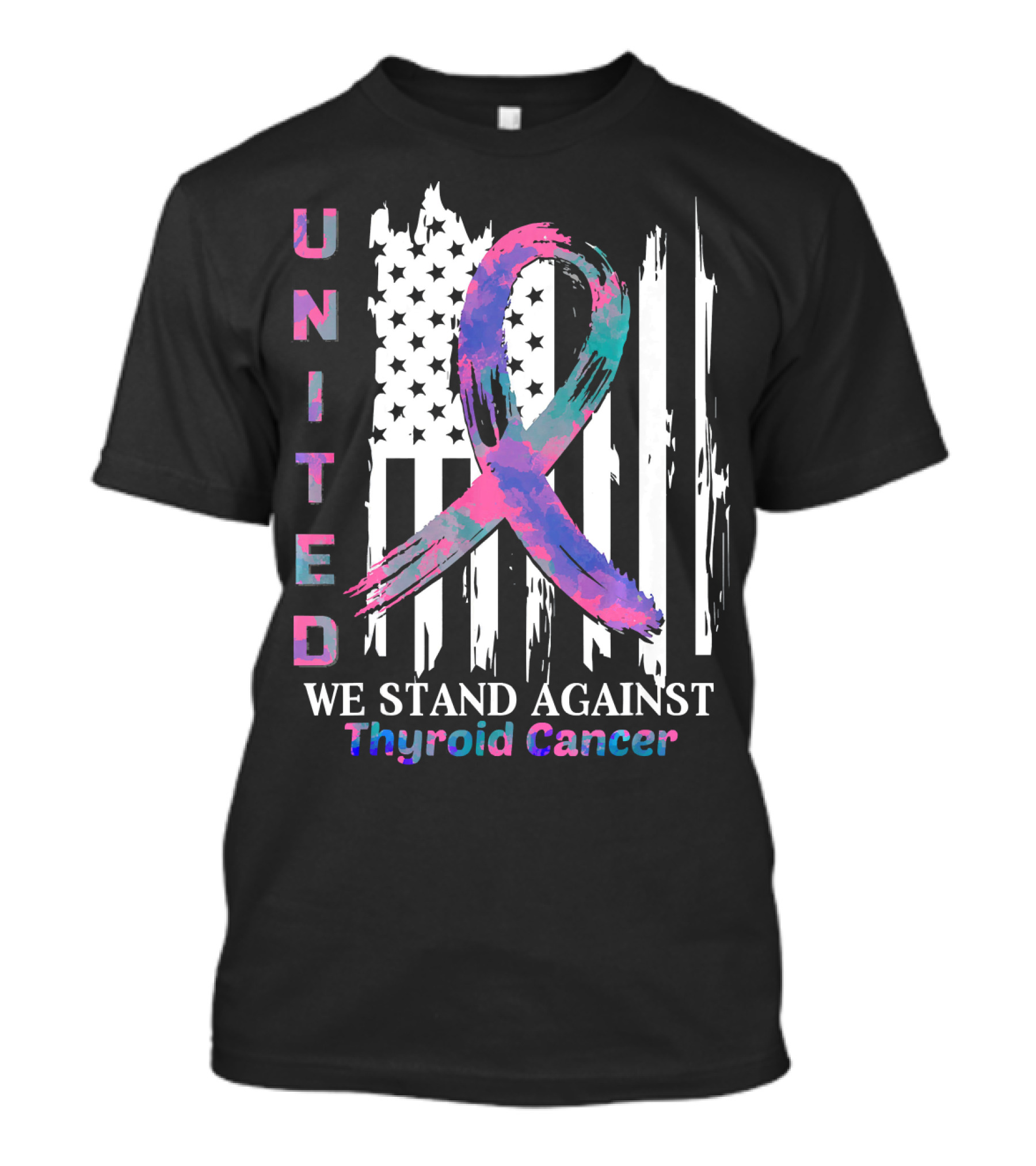 United American Flag With Thyroid Cancer Awareness T-Shirt