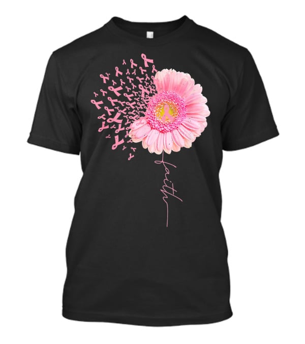Faith Pink Ribbon Daisy Flower Breast Cancer Awareness T-Shirt