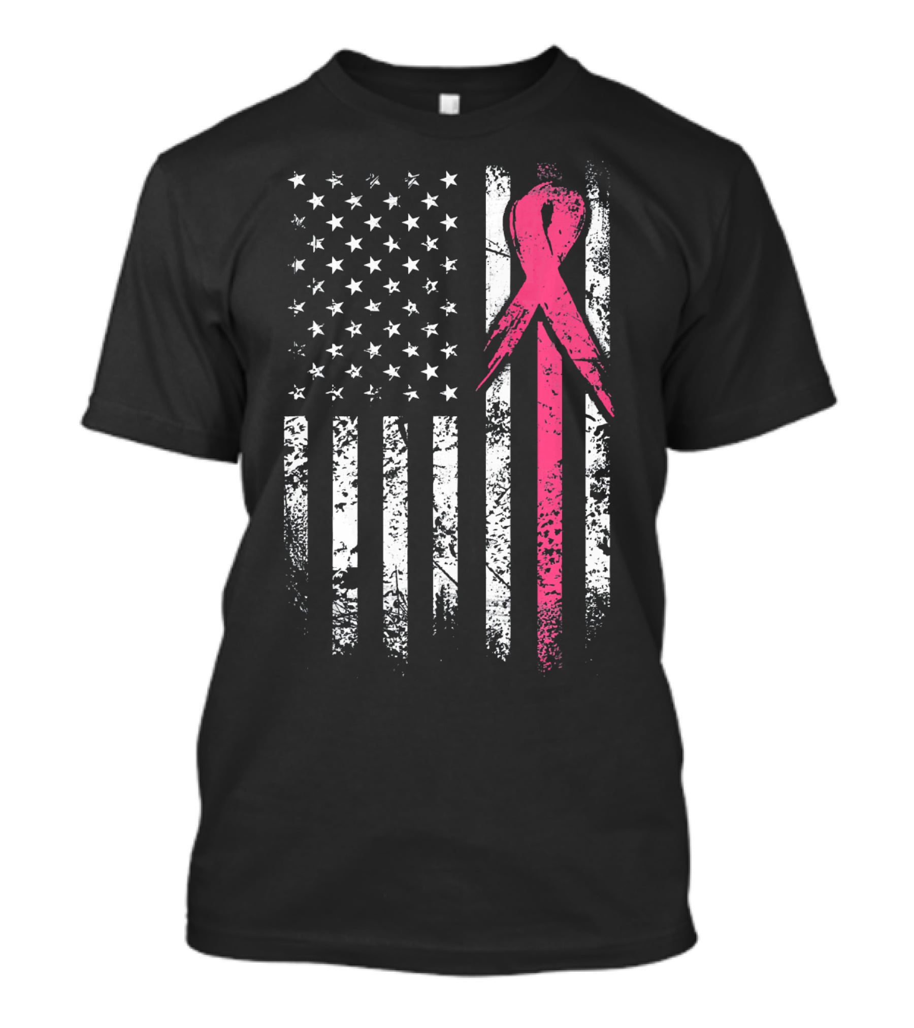 Breast Cancer Awareness American Flag Grunge T-Shirt