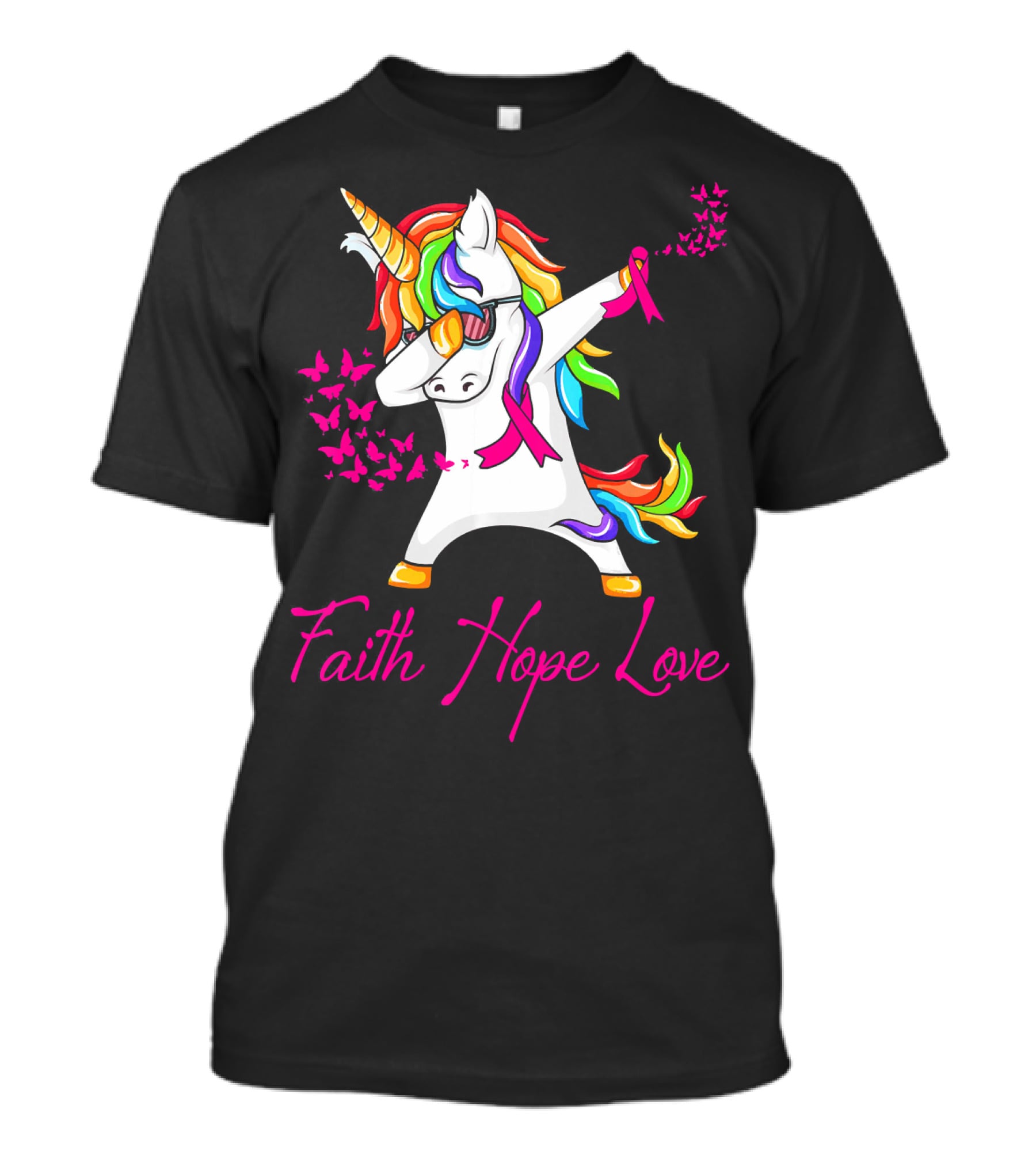 Faith Hope Love Pink Unicorn Breast Cancer Awareness T-Shirt