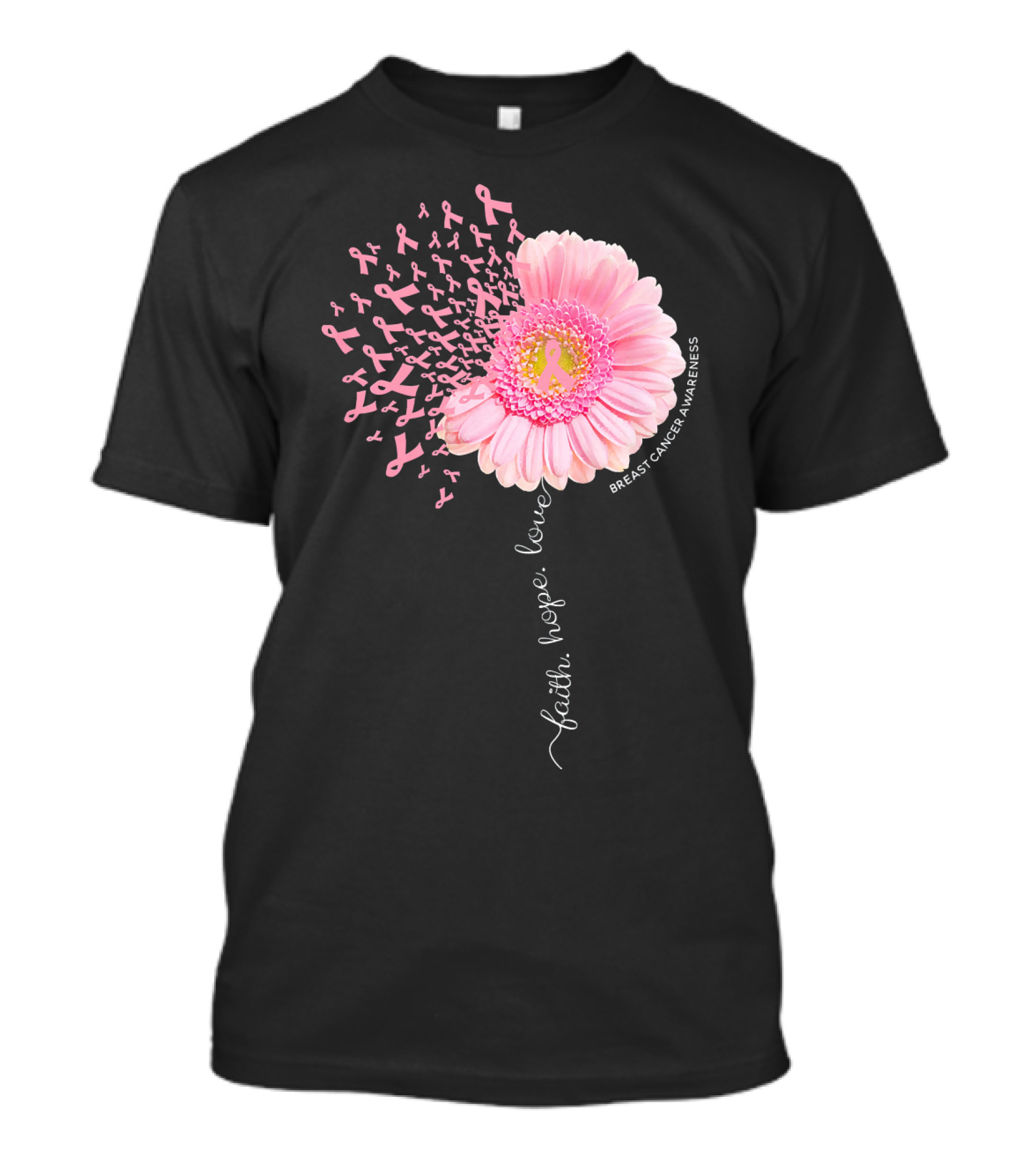 Faith Hope Love Dandelion Daisy Breast Cancer Awareness T-Shirt