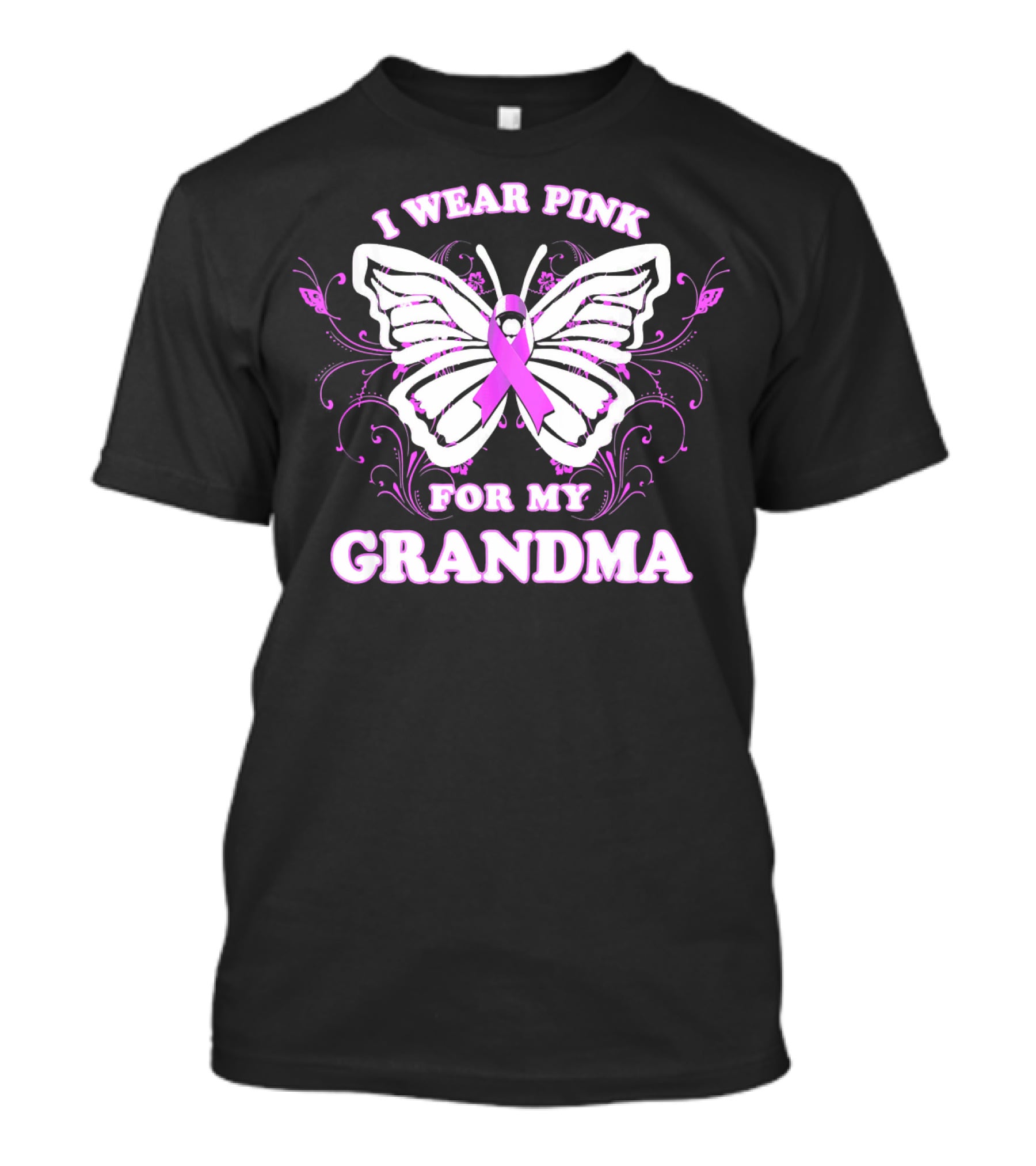 I Wear Pink For My Grandma Breast Cancer Awareness Butterfly T-Shirt