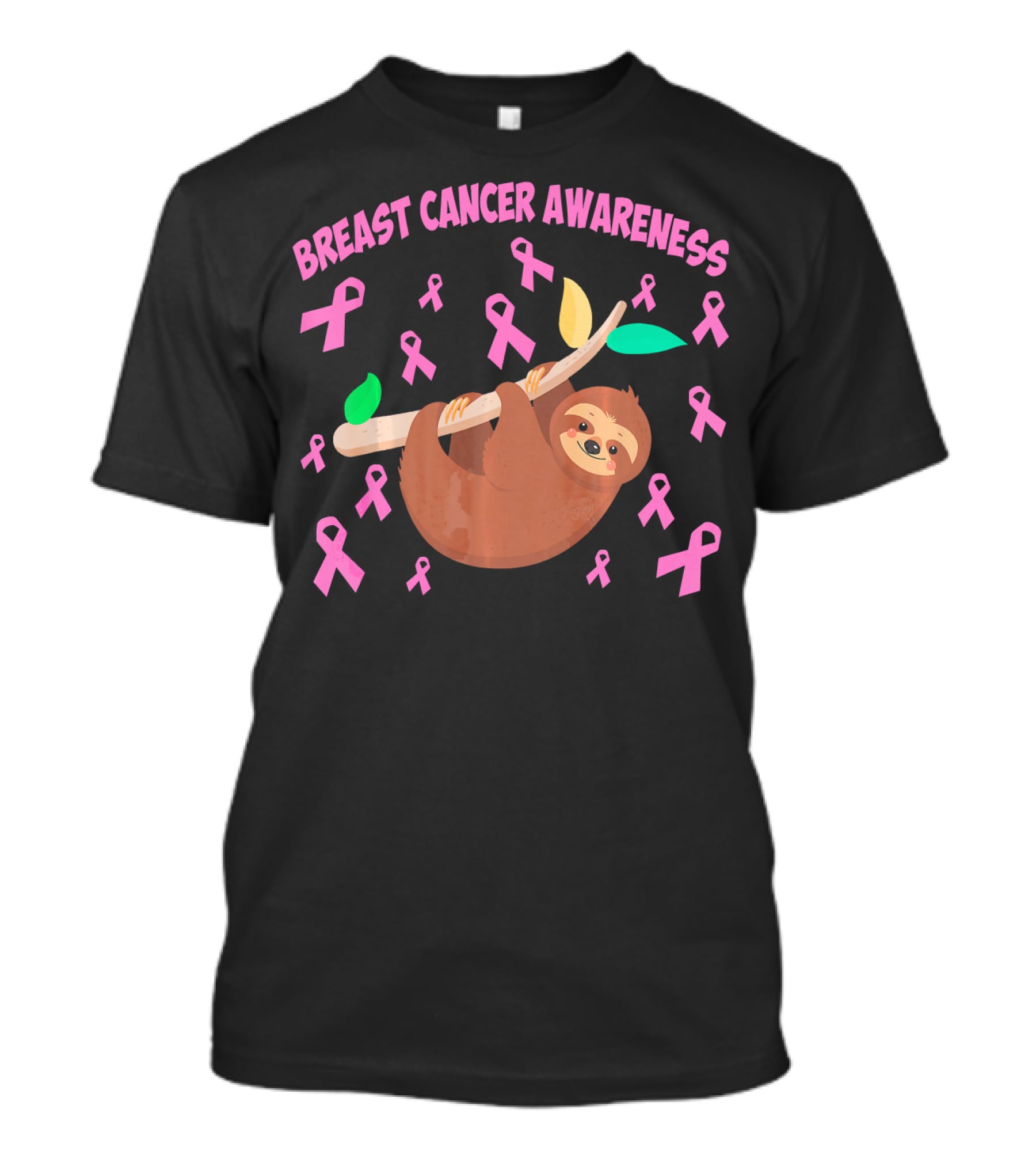 Breast Cancer Awareness Cute Sloth Pink Ribbons T-Shirt