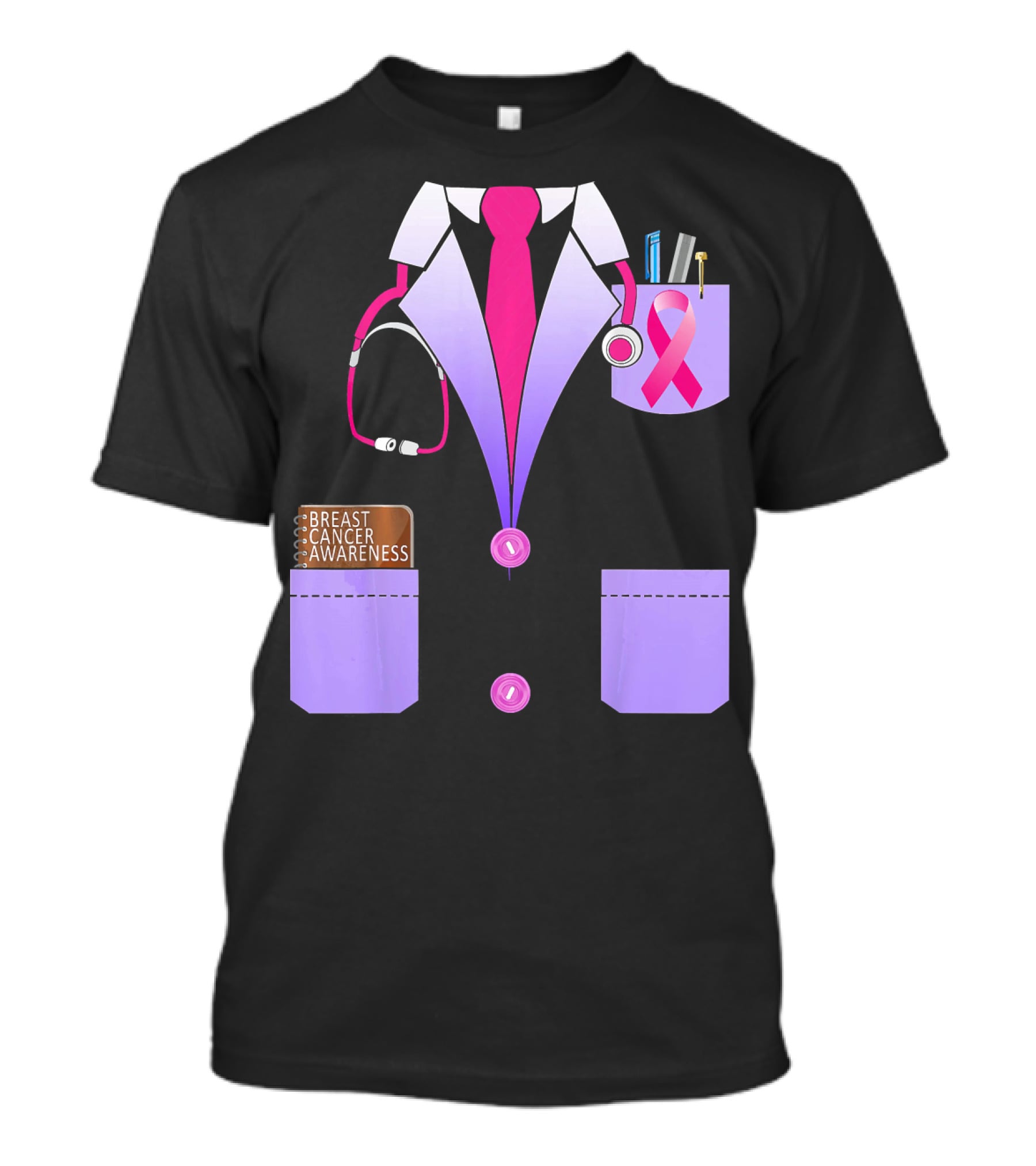Breast Cancer Awareness Doctor Stethoscope Ribbon Medical Suit T-Shirt