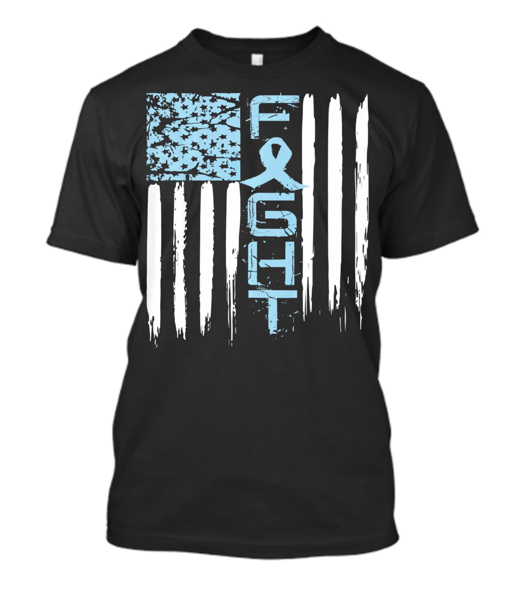 Prostate Cancer Awareness Fight Blue Ribbon American Flag T-Shirt
