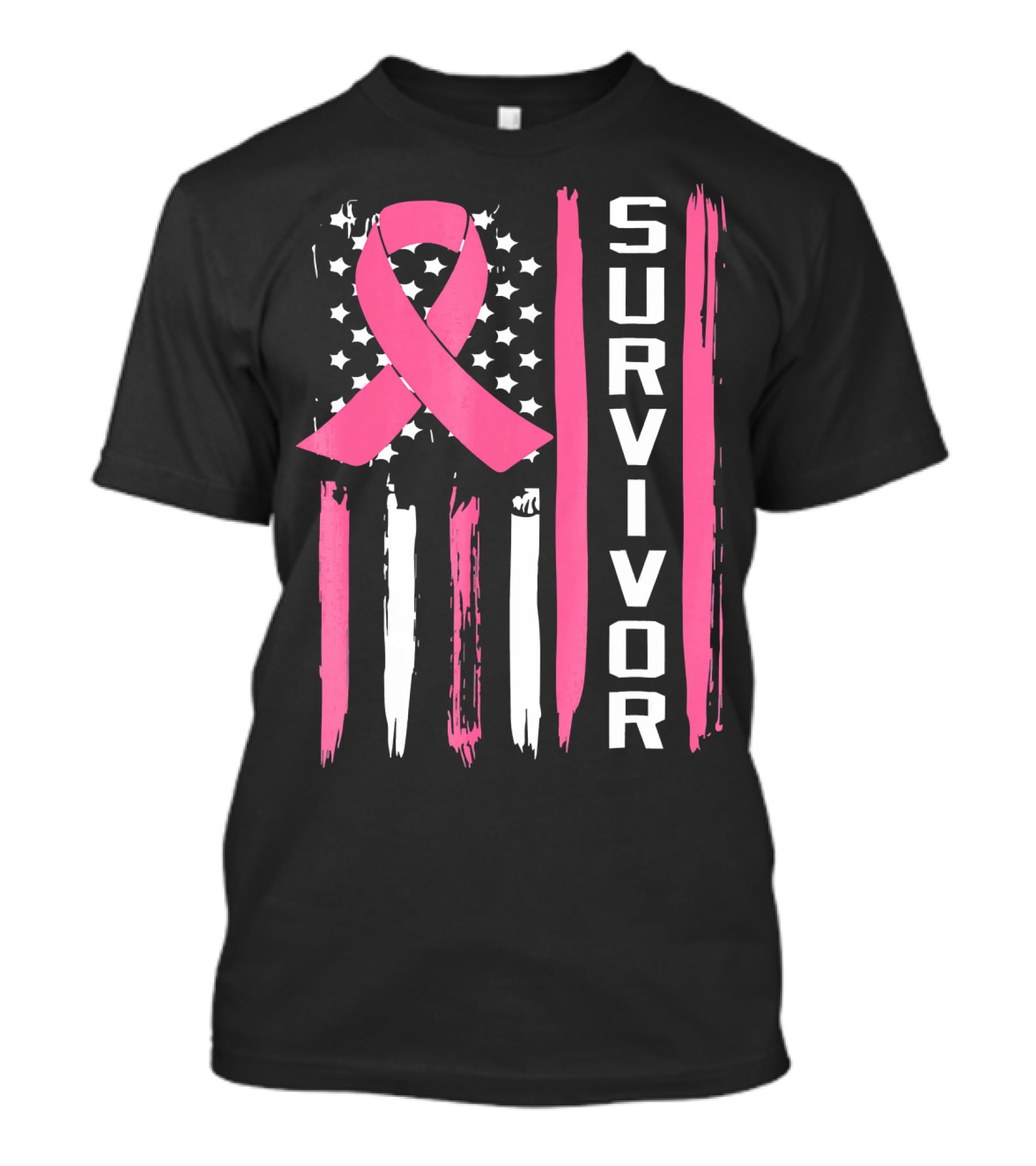 Survivor Breast Cancer Ribbon American Flag T-Shirt