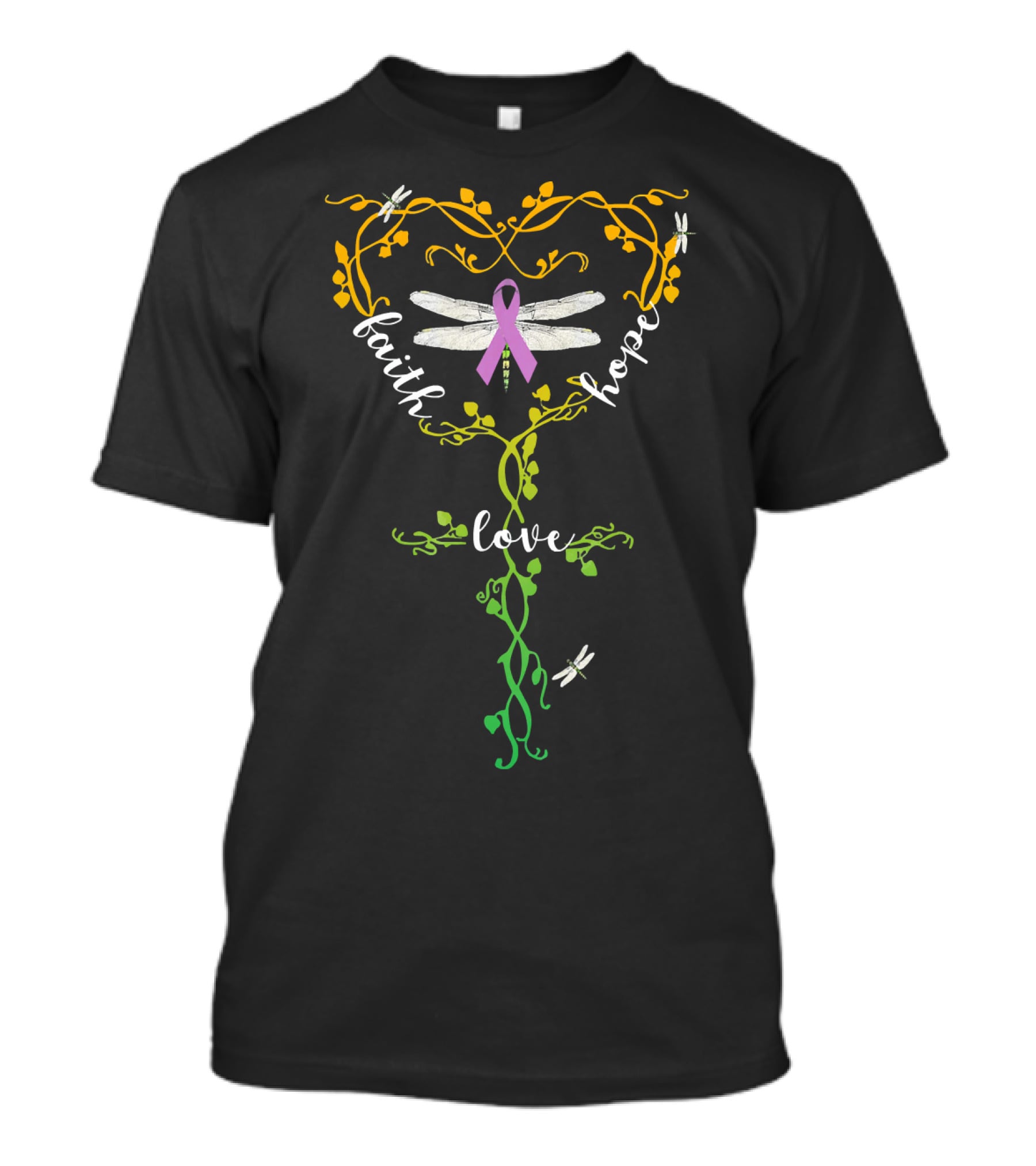Faith Hope Love Pancreatic Cancer Dragonfly Awareness T-Shirt