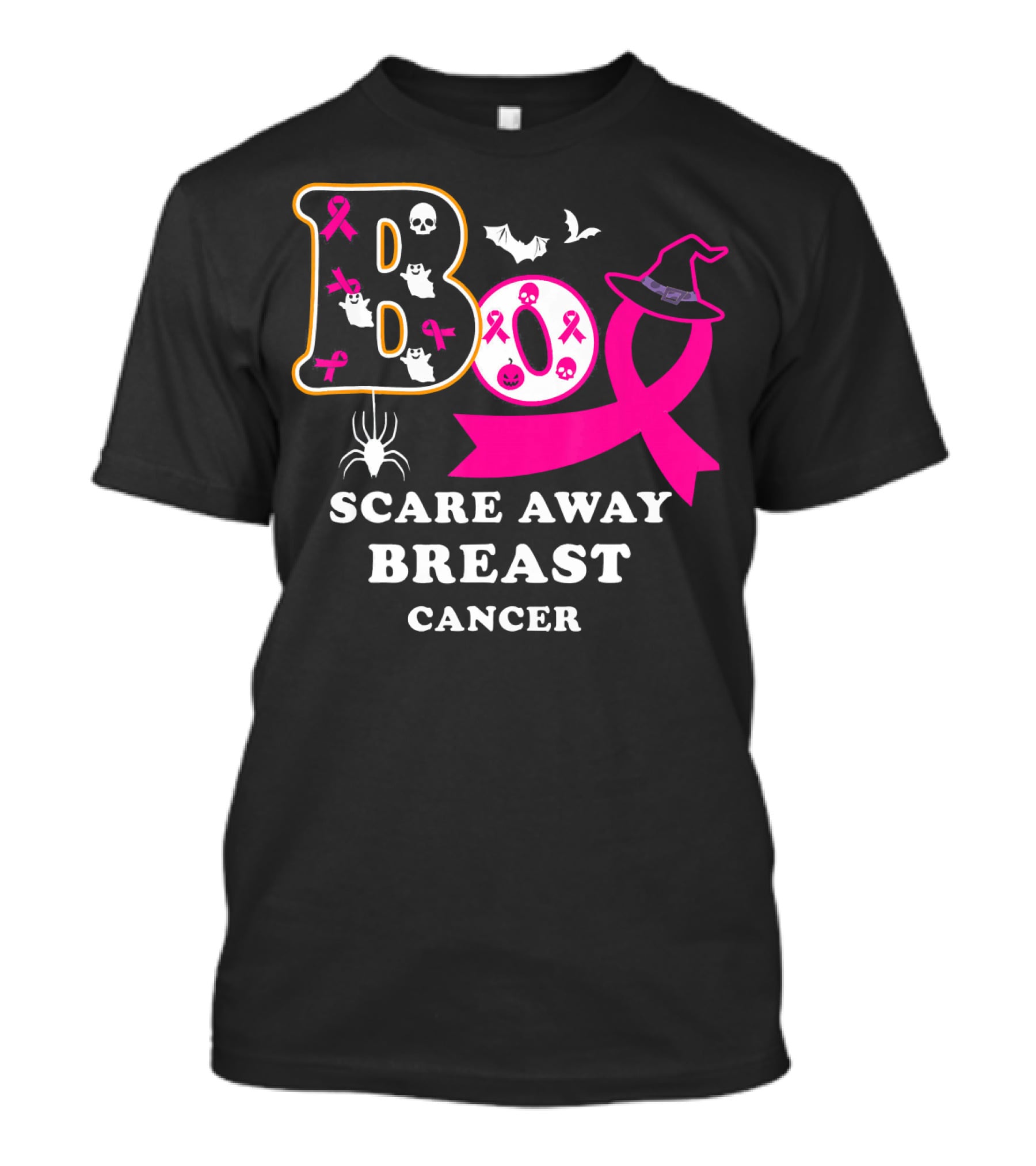 Halloween Boo With Pink Ribbon Scare Away Breast Cancer T-Shirt