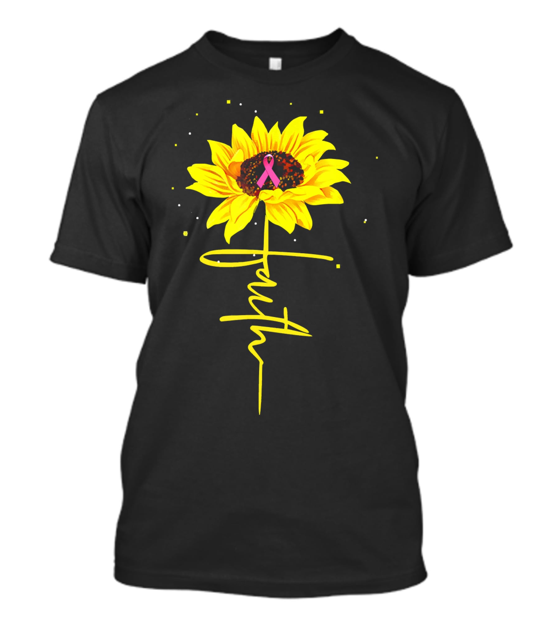 Faith Sunflower Pink Ribbon Breast Cancer Awareness T-Shirt