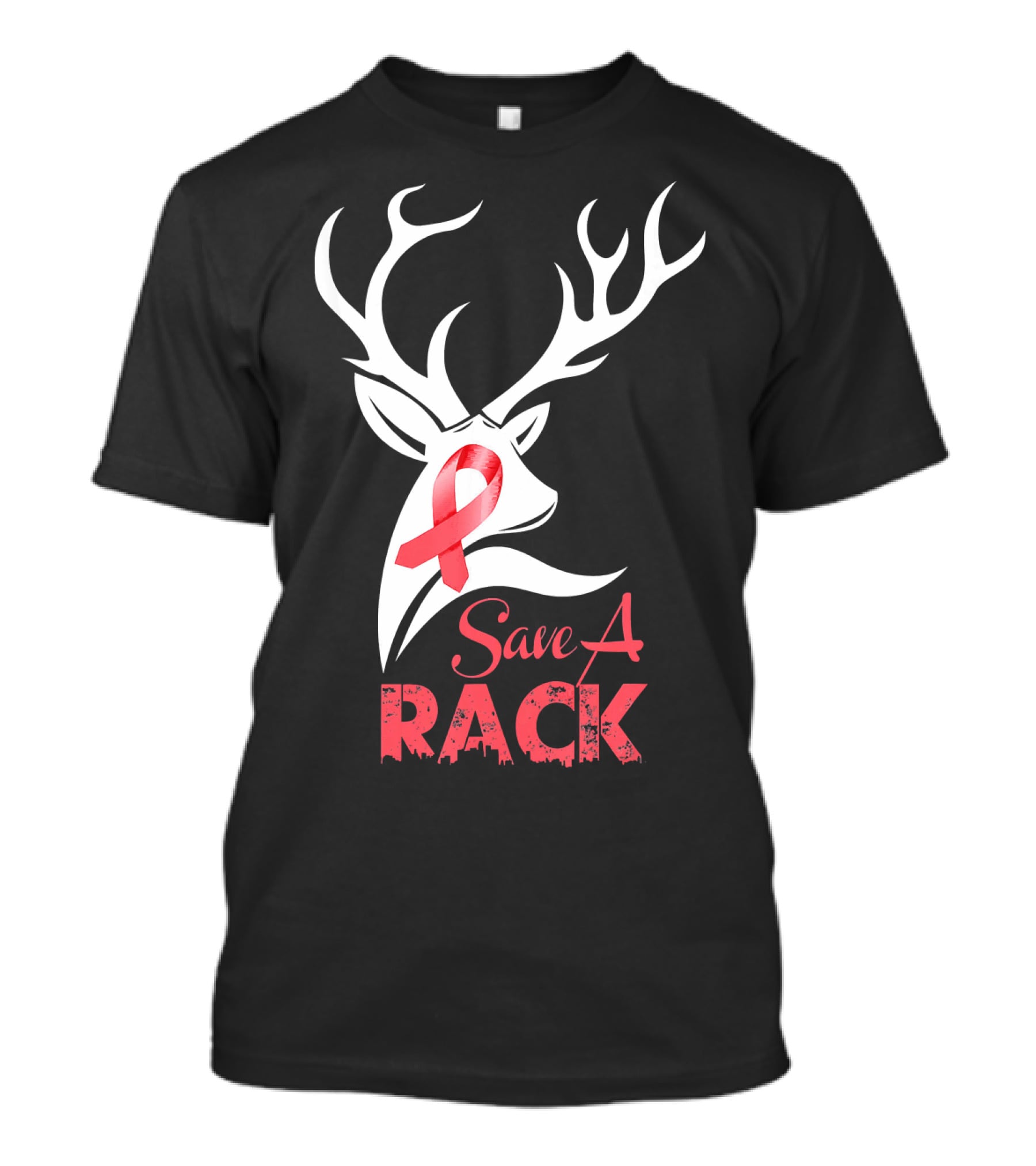 Save A Rack Breast Cancer Awareness Pink Ribbon Deer Antlers T-Shirt