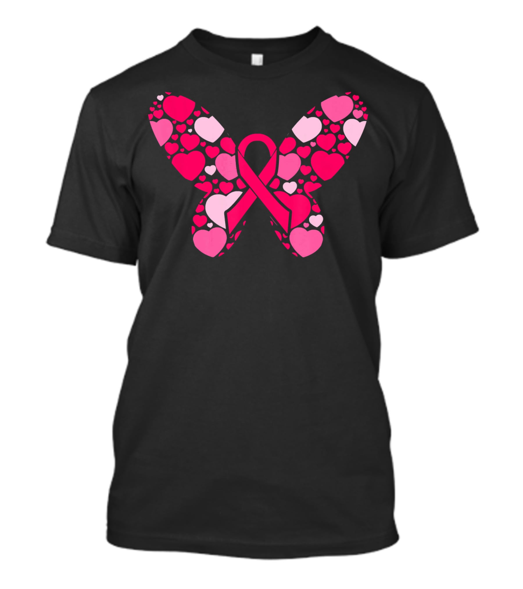Pink Ribbon Hearts Butterfly Breast Cancer Awareness T-Shirt