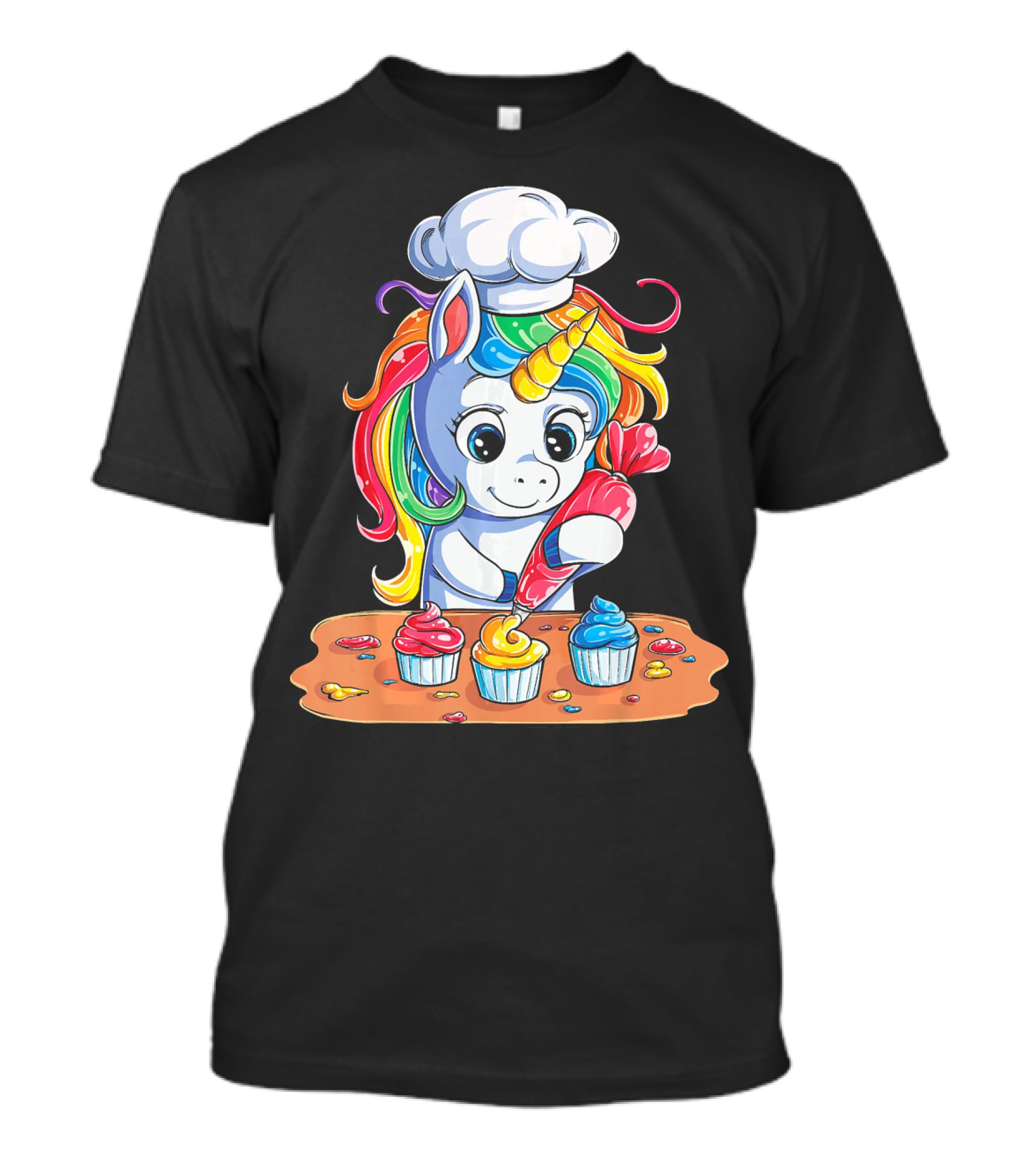 Unicorn Rainbow Chef Decorating Cupcakes Girls Magic T-Shirt