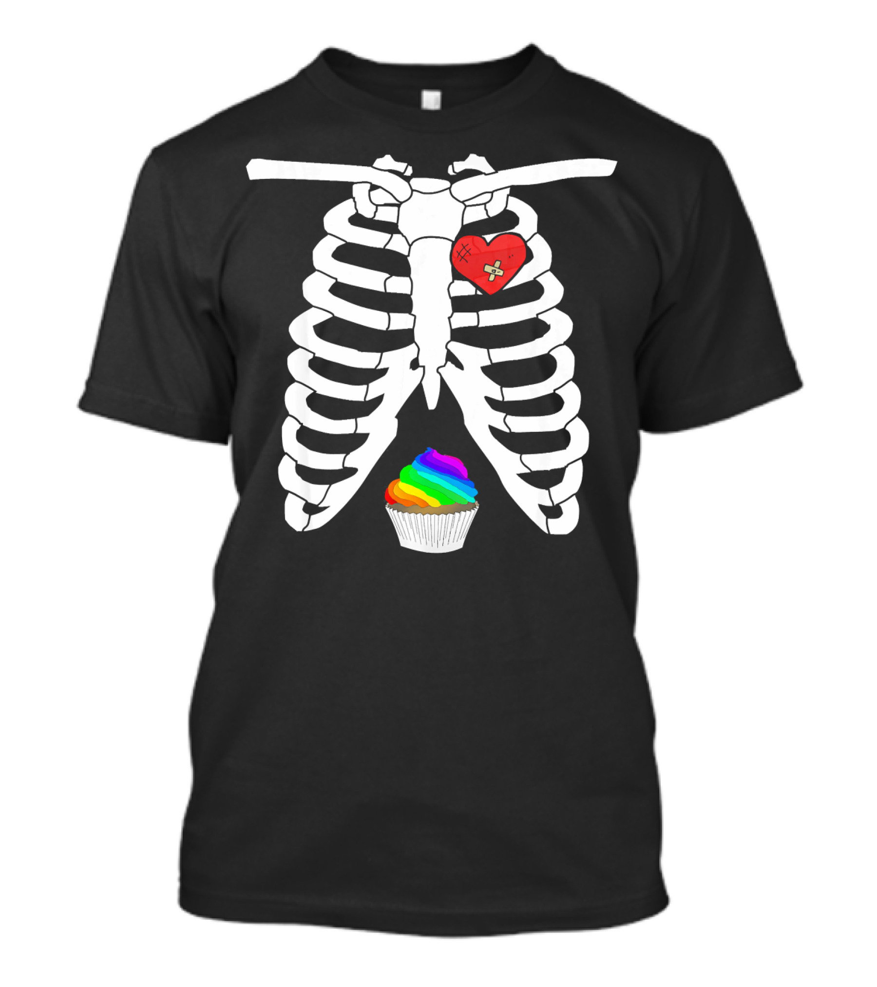 Halloween Skeleton X Ray Rainbow Cupcake Heart T-Shirt