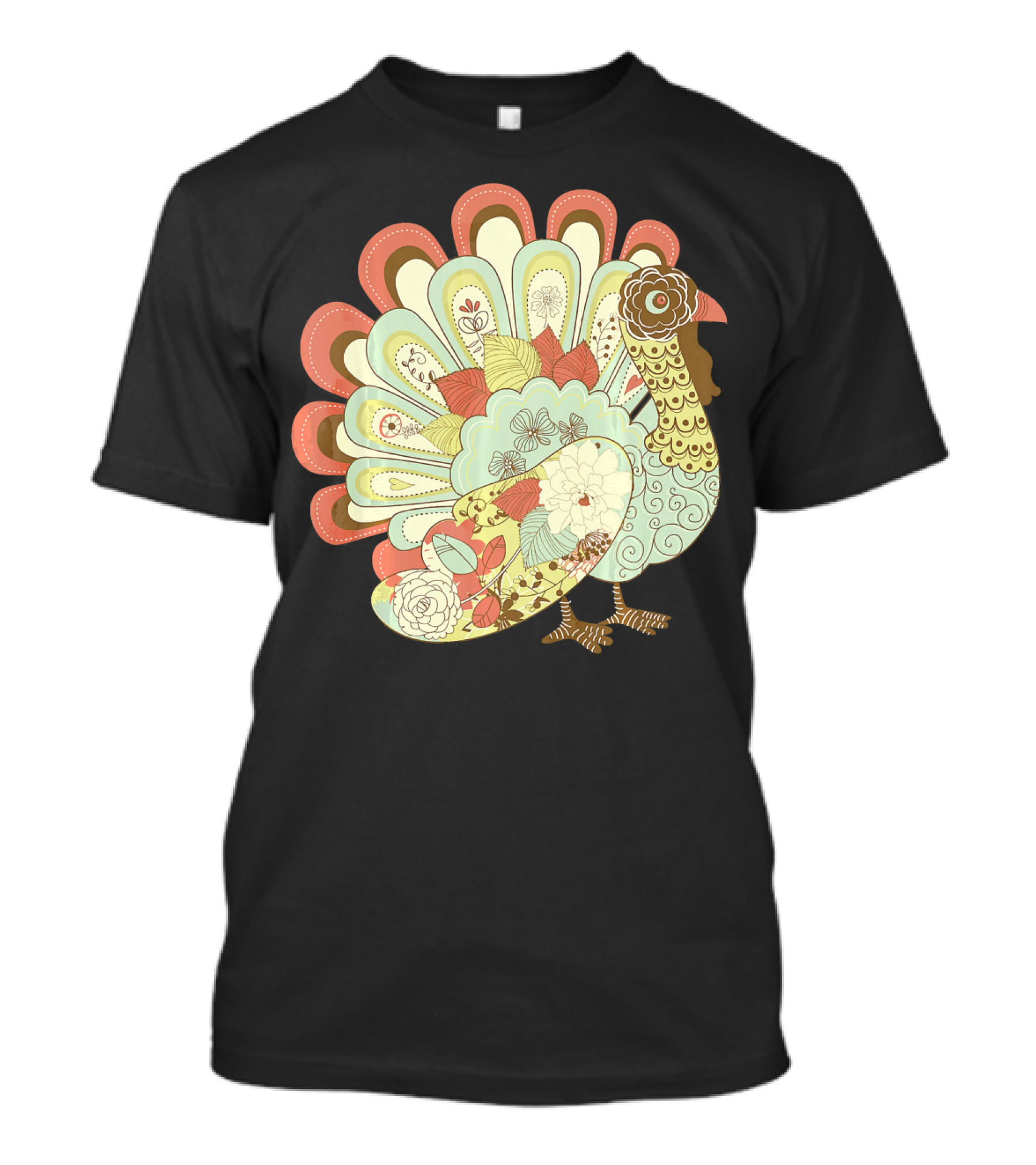 Retro Thanksgiving Turkey Vintage Floral T-Shirt