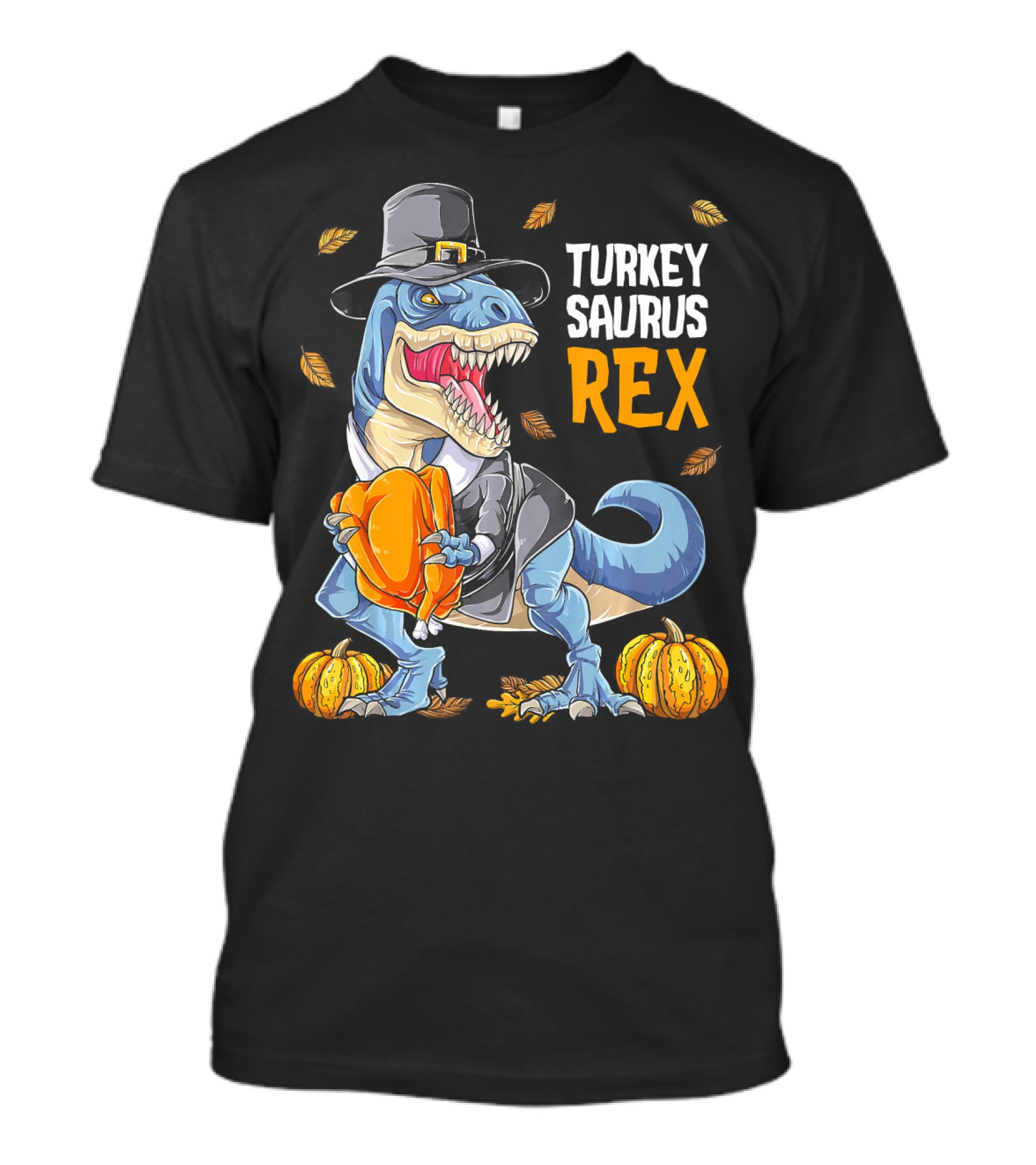 Turkey Saurus Rex Dinosaur Thanksgiving Boys Pilgrim Hat Pumpkin T-Shirt