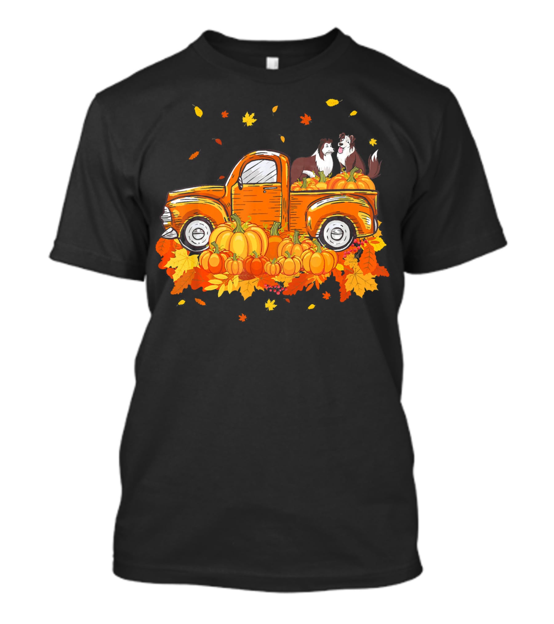 Heeler Pumpkin Truck With Fall Leaves And Pumpkins For Halloween T-Shirt