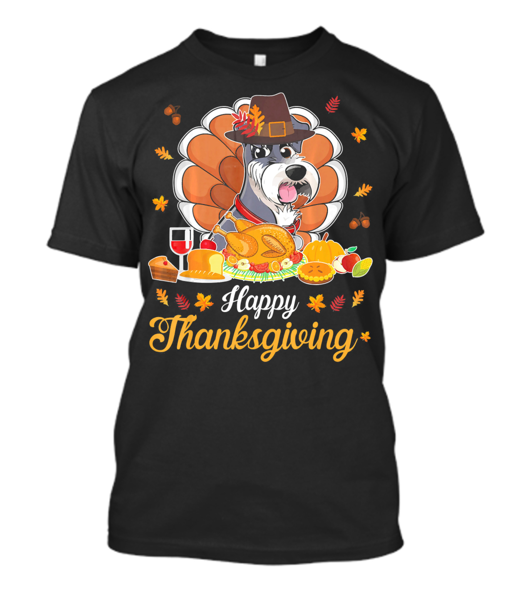 Happy Thanksgiving Schnauzer Pilgrim Turkey Feast Wine T-Shirt