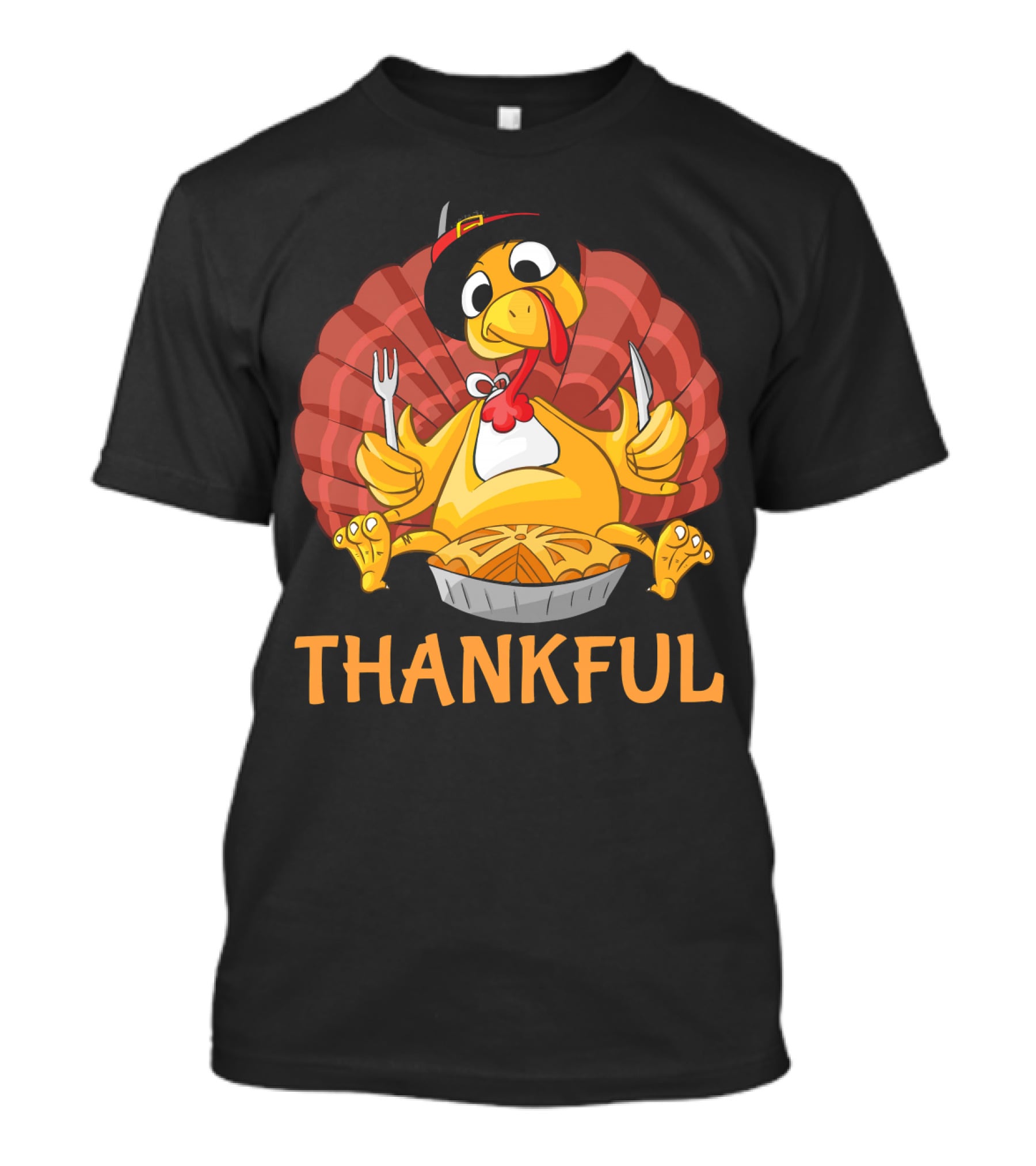 Thankful Turkey With Pie And Pilgrim Hat T-Shirt