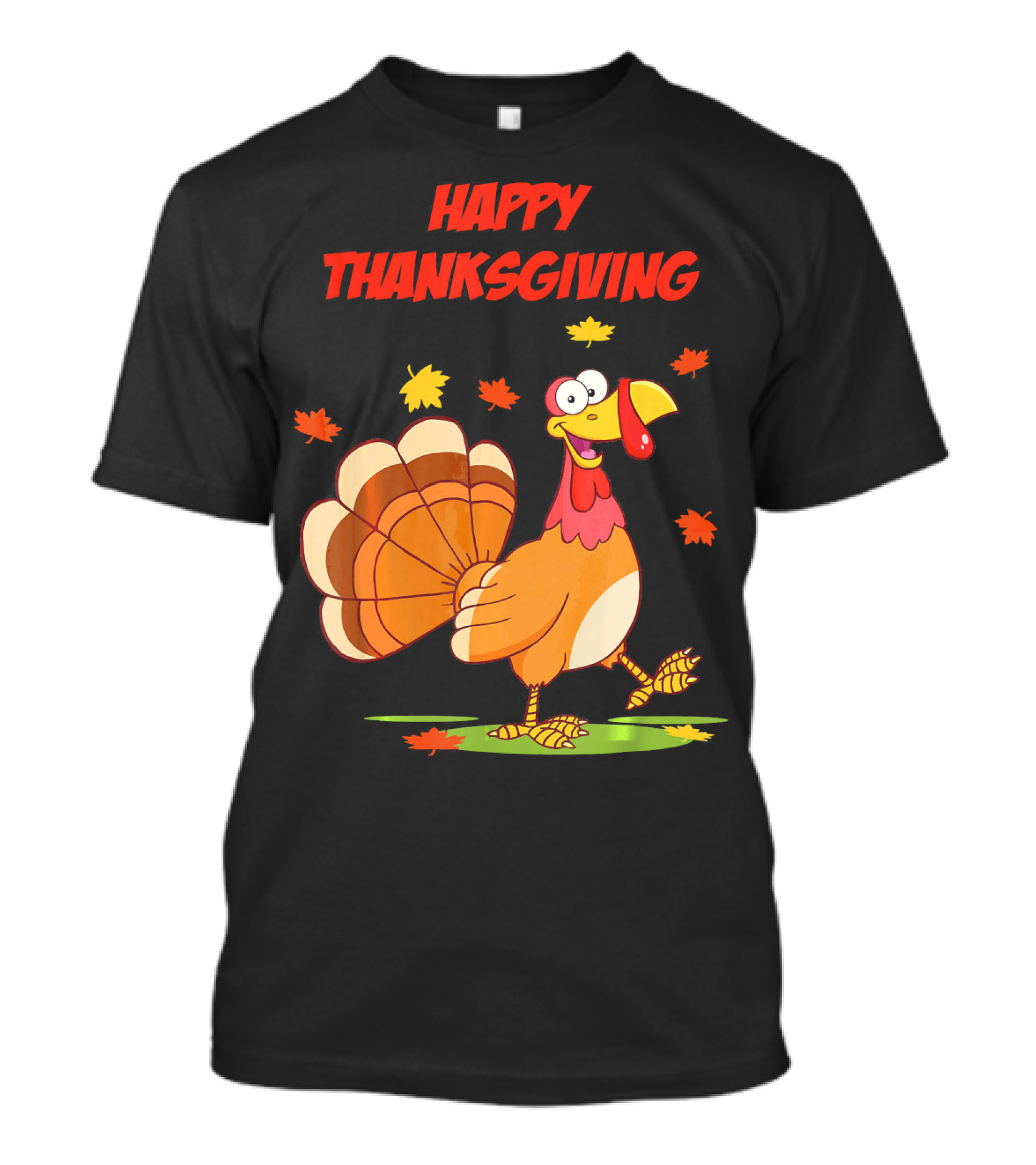 Happy Thanksgiving Funny Turkey Festive Cartoon With Falling Leaves T-Shirt